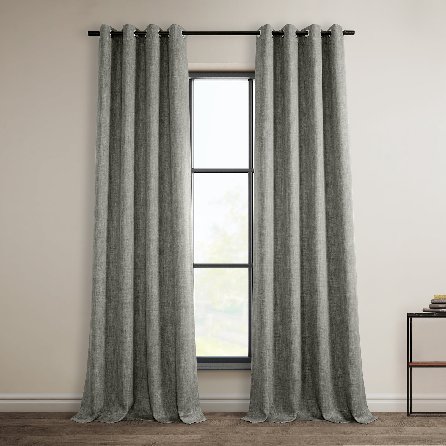 Blazer Grey Faux Linen Grommet Room Darkening Curtain