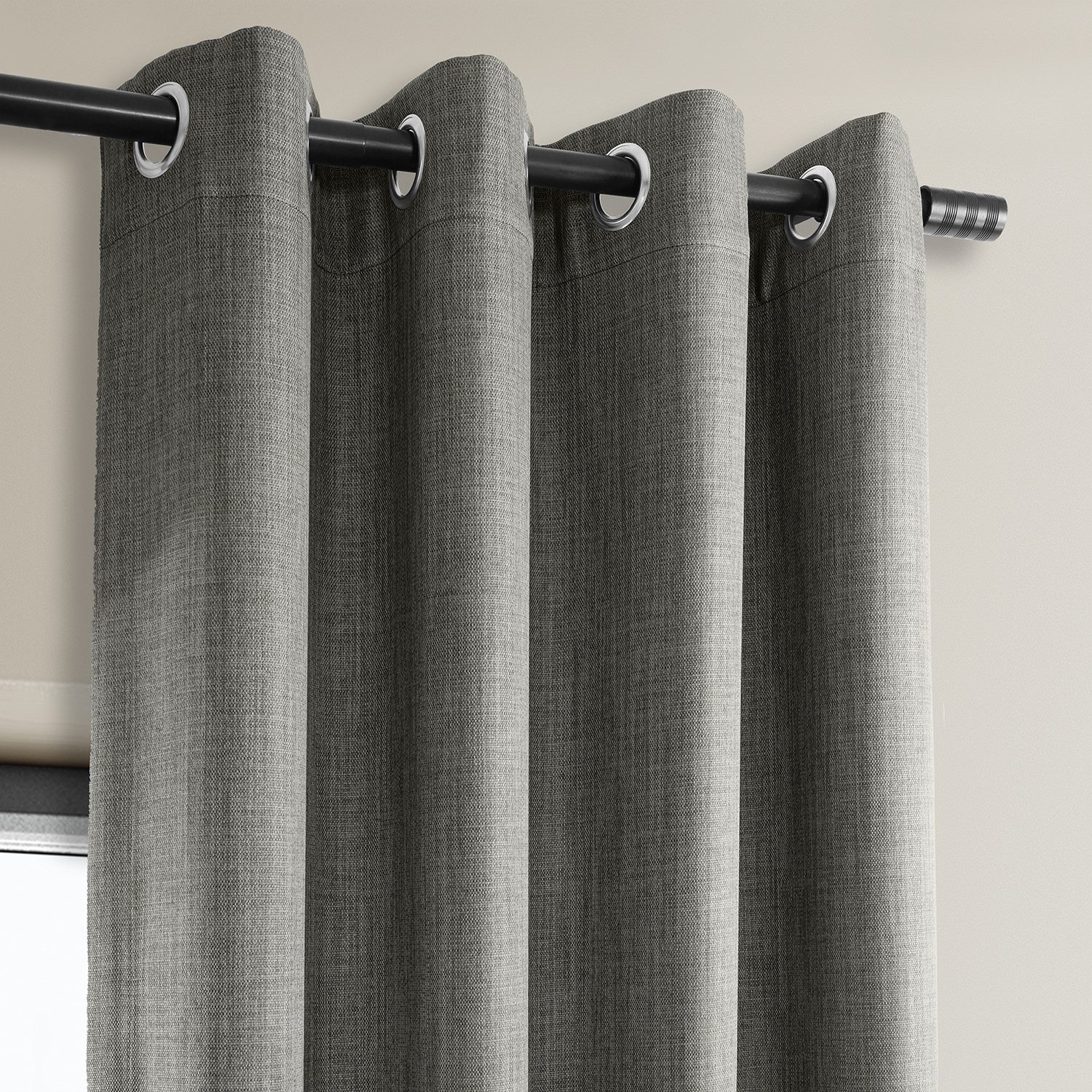 Blazer Grey Faux Linen Grommet Room Darkening Curtain