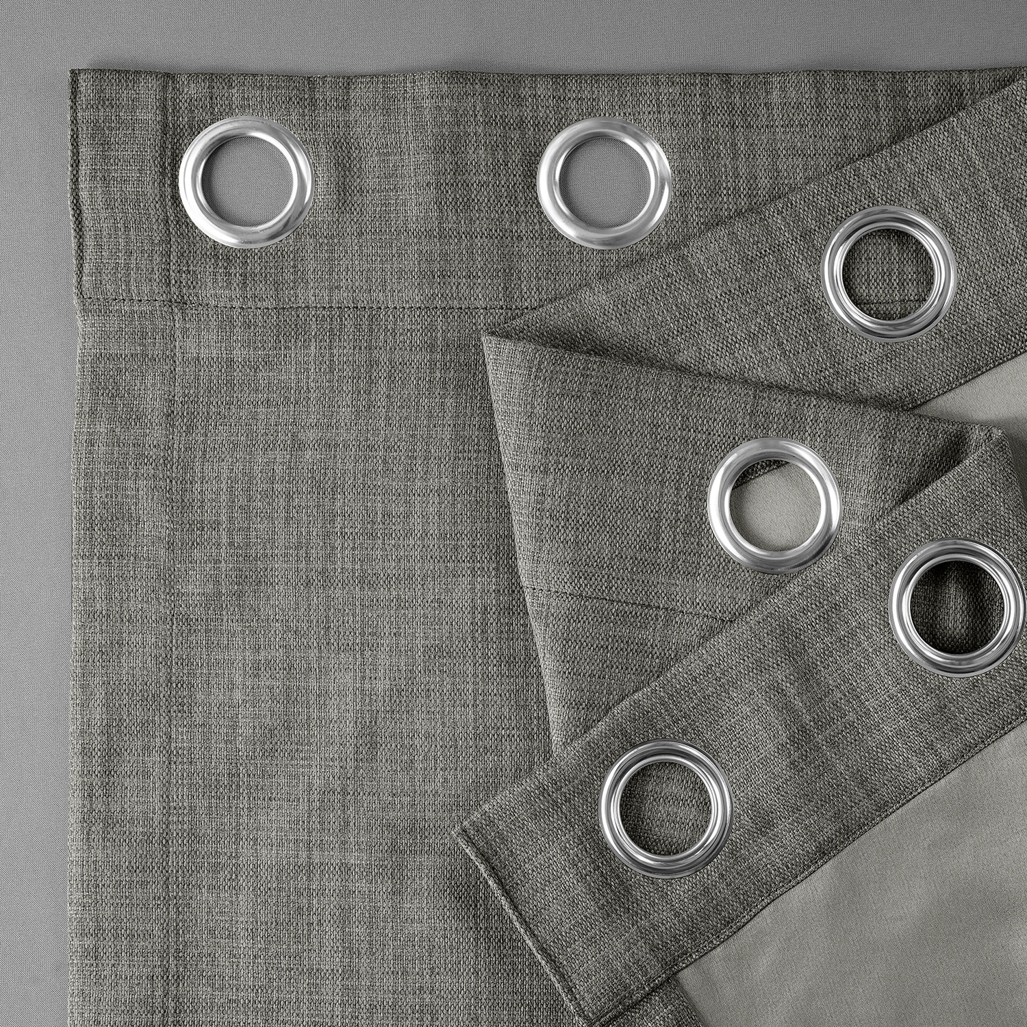 Blazer Grey Faux Linen Grommet Room Darkening Curtain