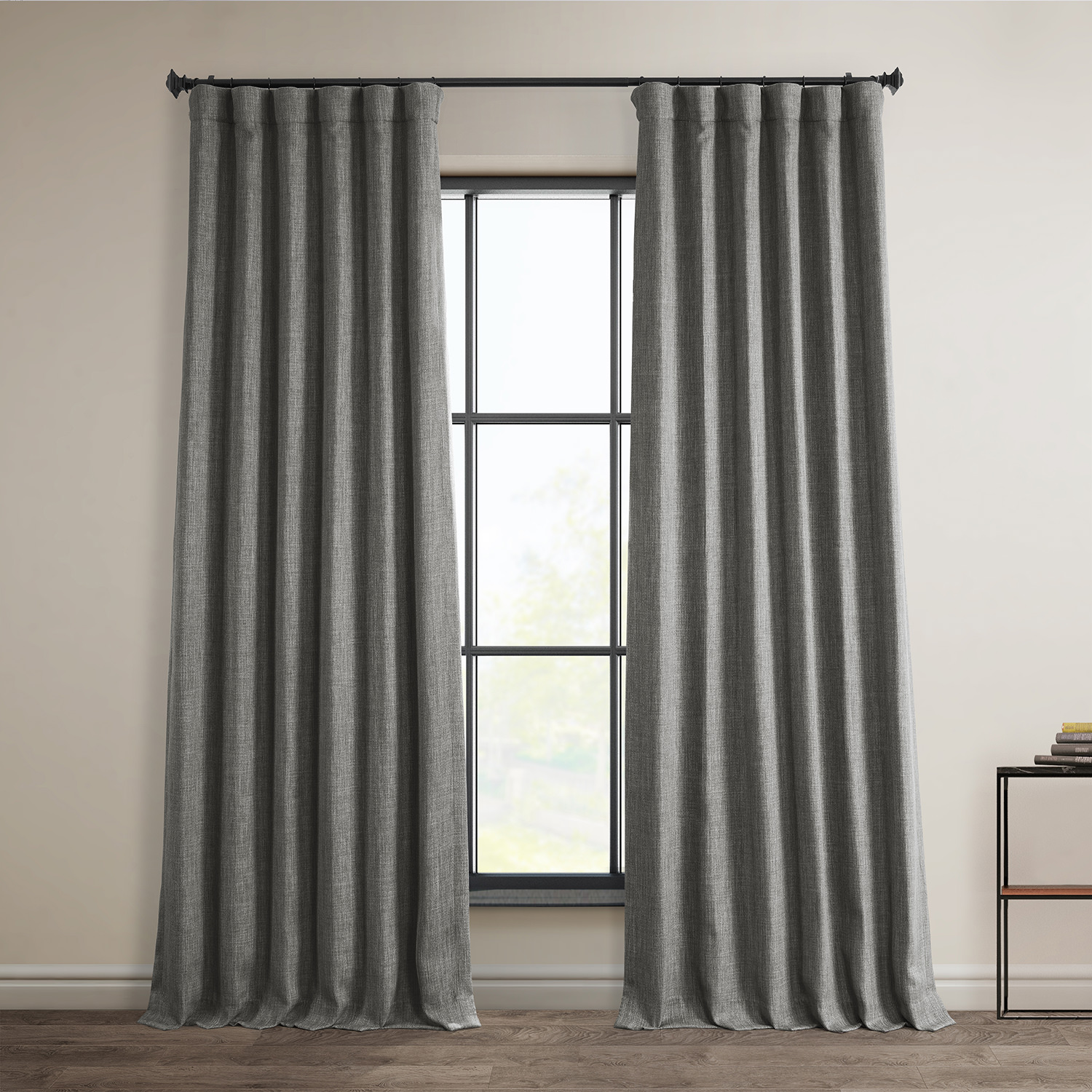 Blazer Grey Faux Linen Room Darkening Curtain