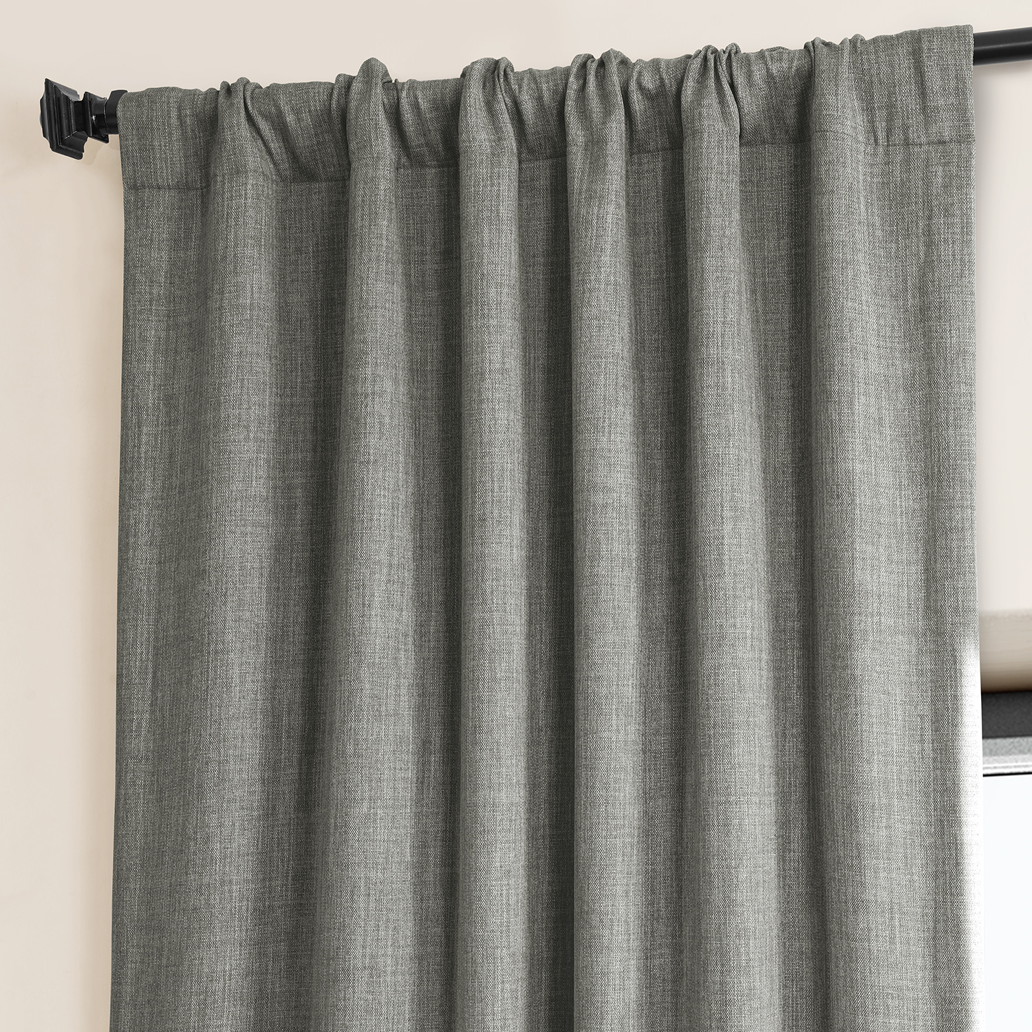 Blazer Grey Faux Linen Room Darkening Curtain