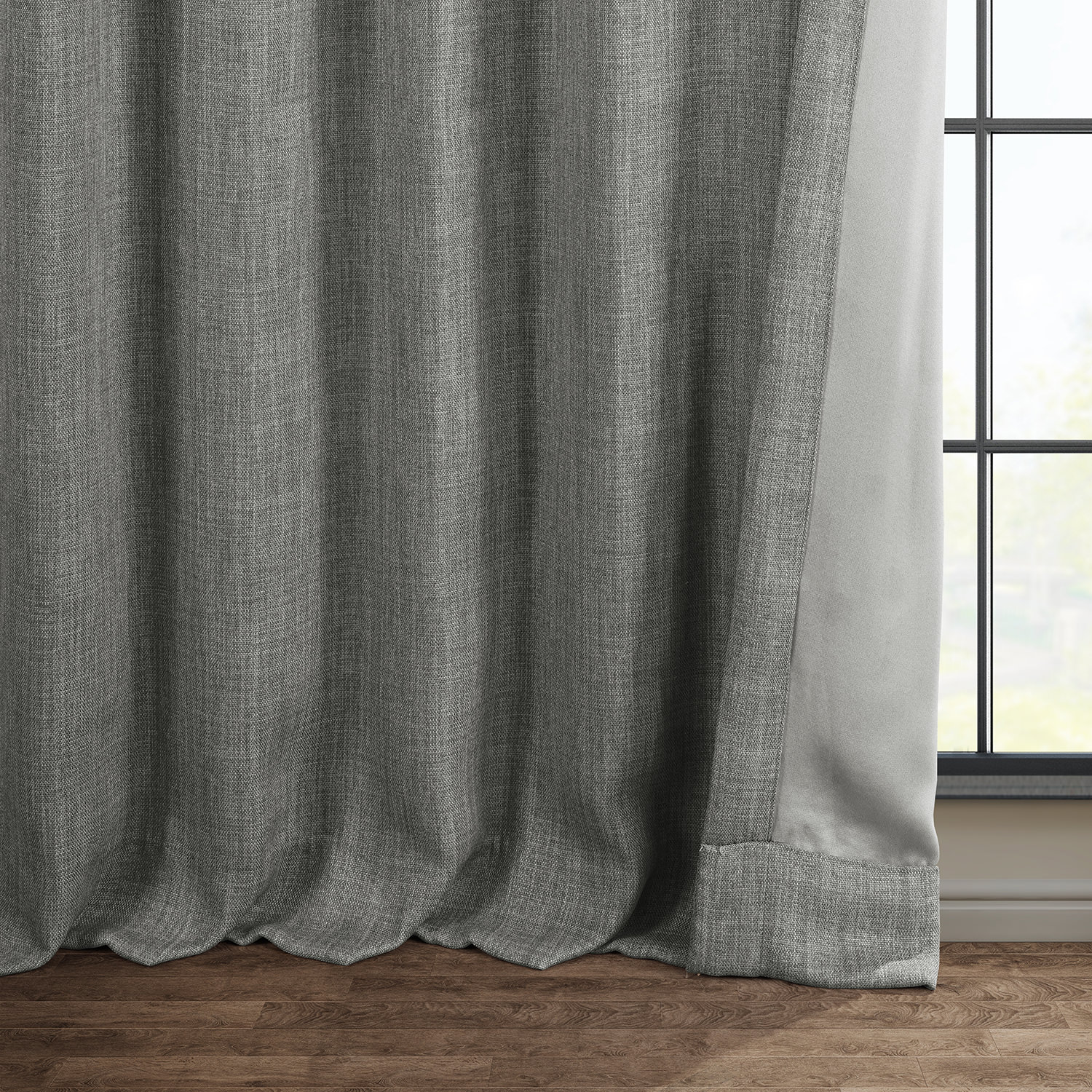 Blazer Grey Faux Linen Room Darkening Curtain