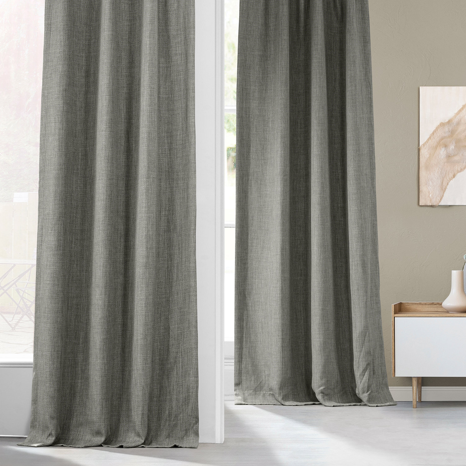 Blazer Grey Faux Linen Room Darkening Curtain