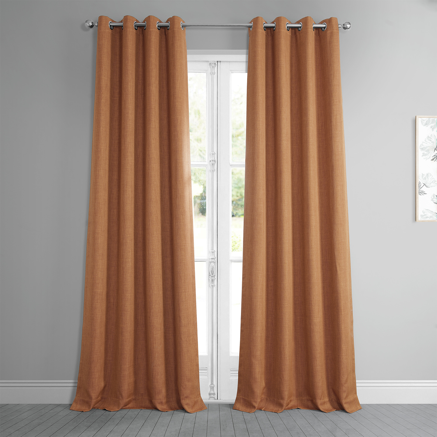 Desert Orange Faux Linen Grommet Room Darkening Curtain