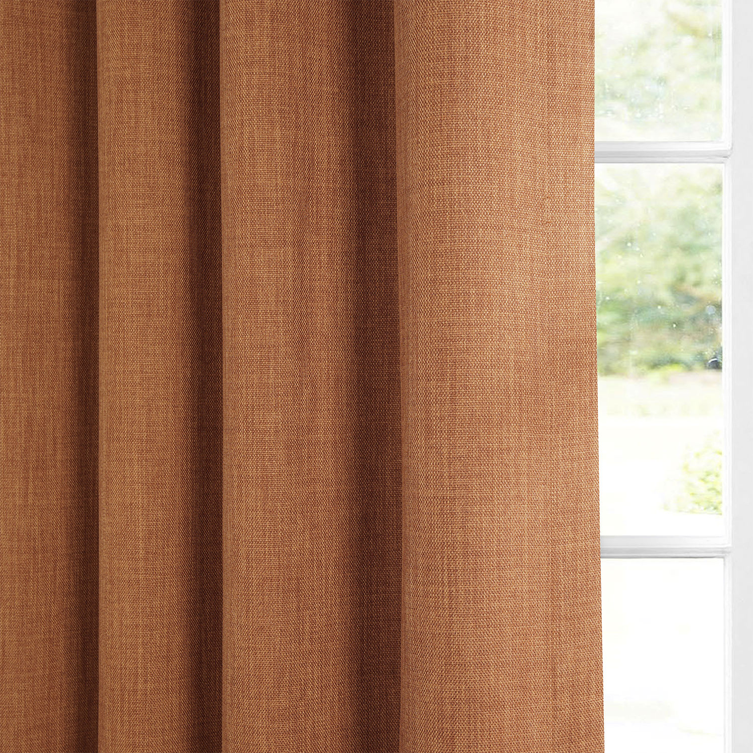 Desert Orange Faux Linen Grommet Room Darkening Curtain