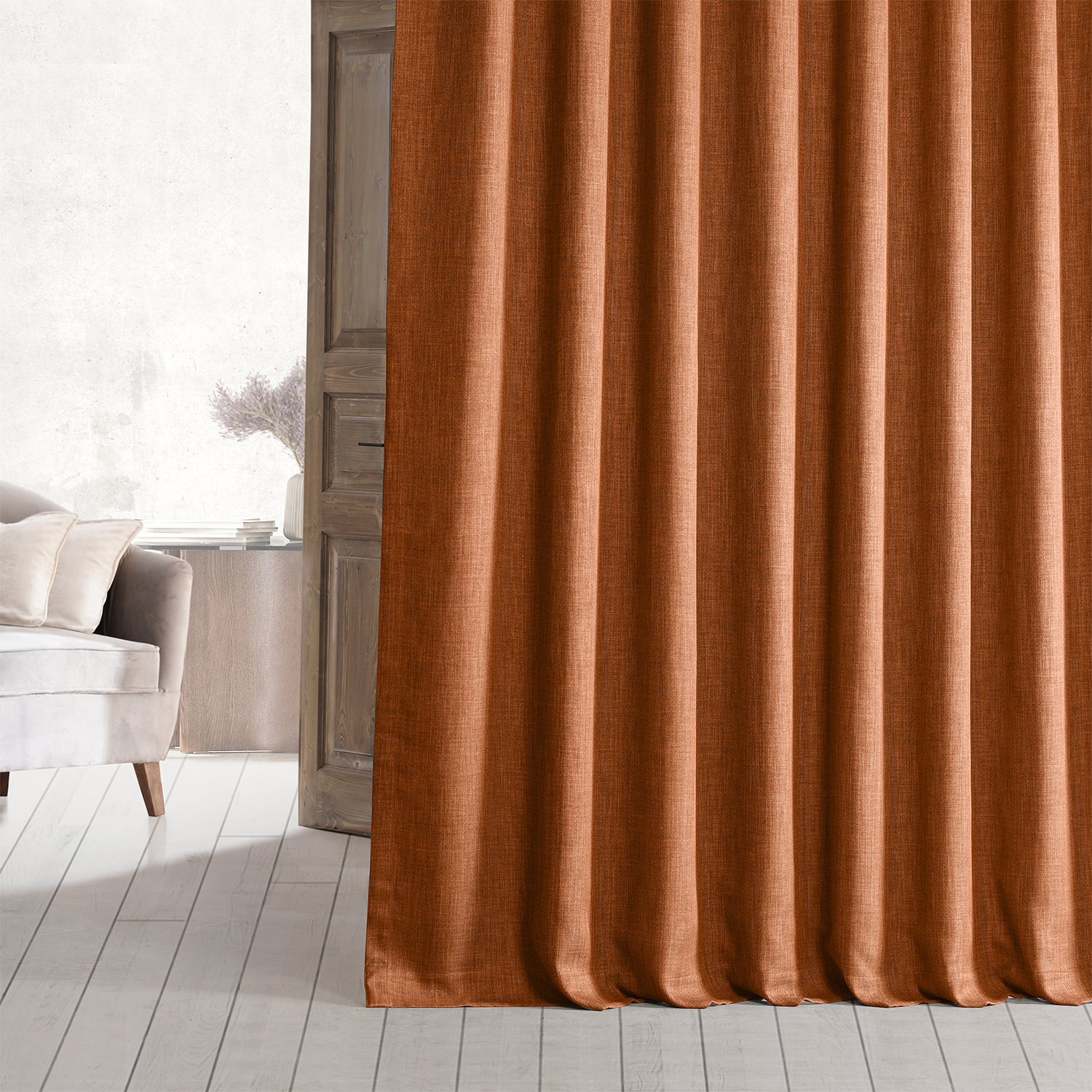 Desert Orange Faux Linen Grommet Room Darkening Curtain