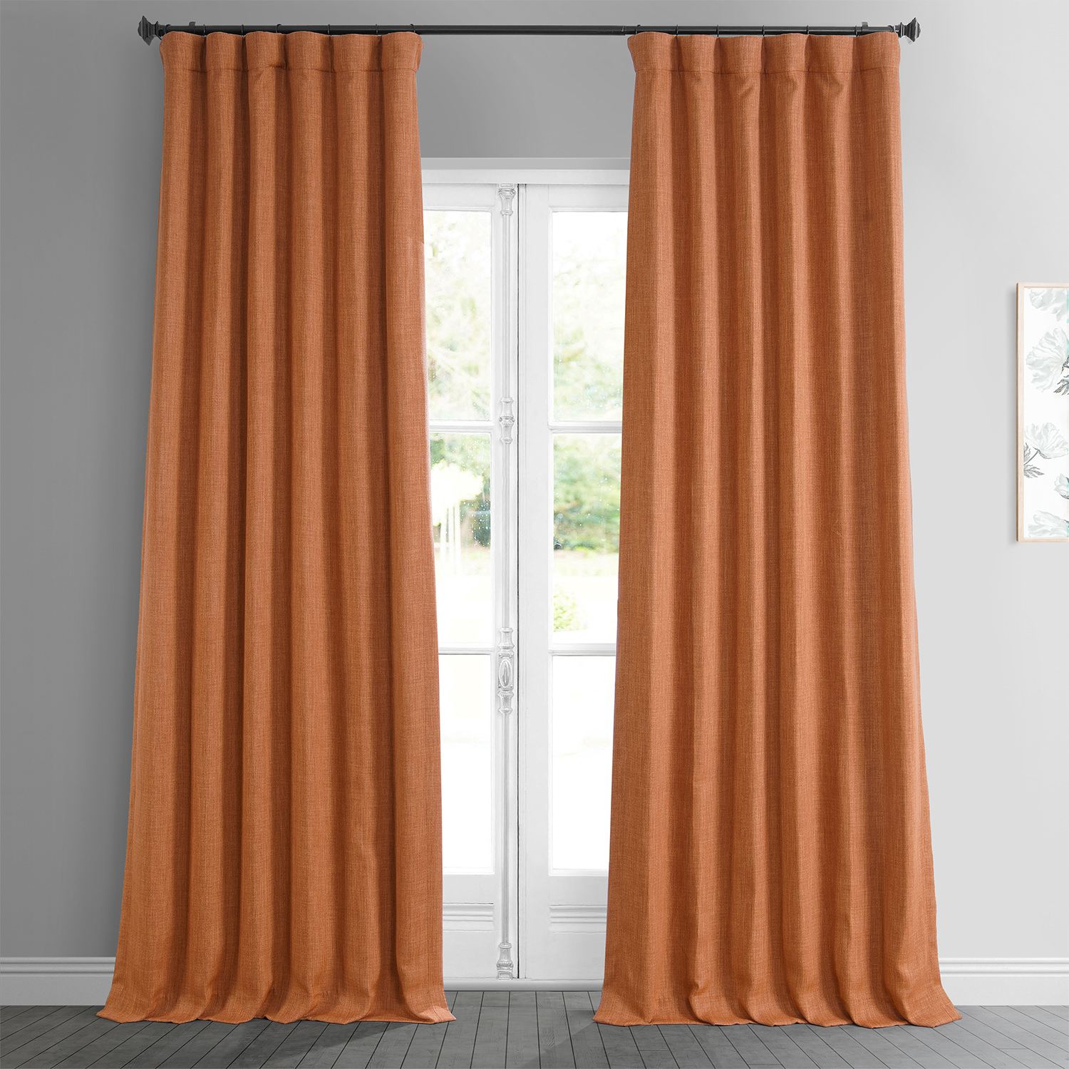 Desert Orange Faux Linen Room Darkening Curtain