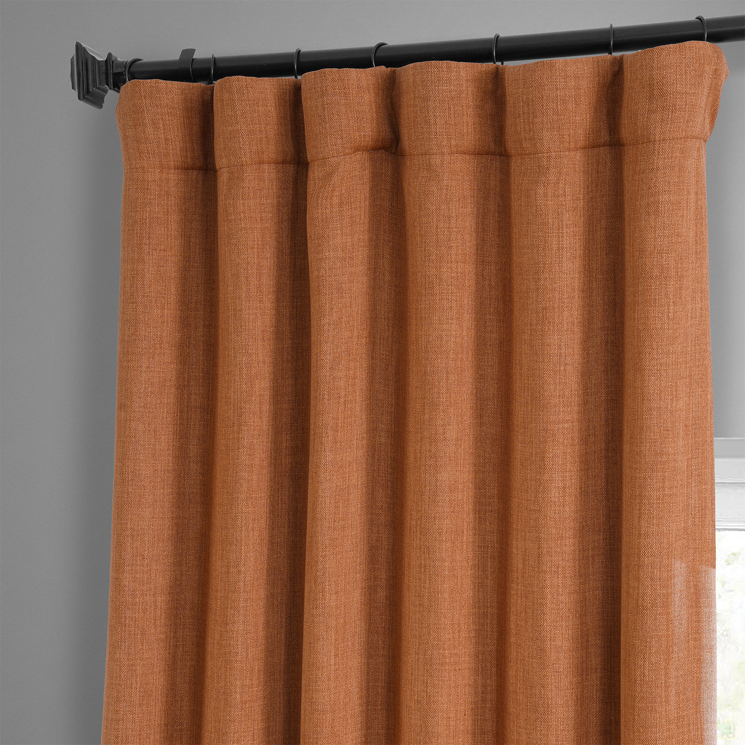 Desert Orange Faux Linen Room Darkening Curtain