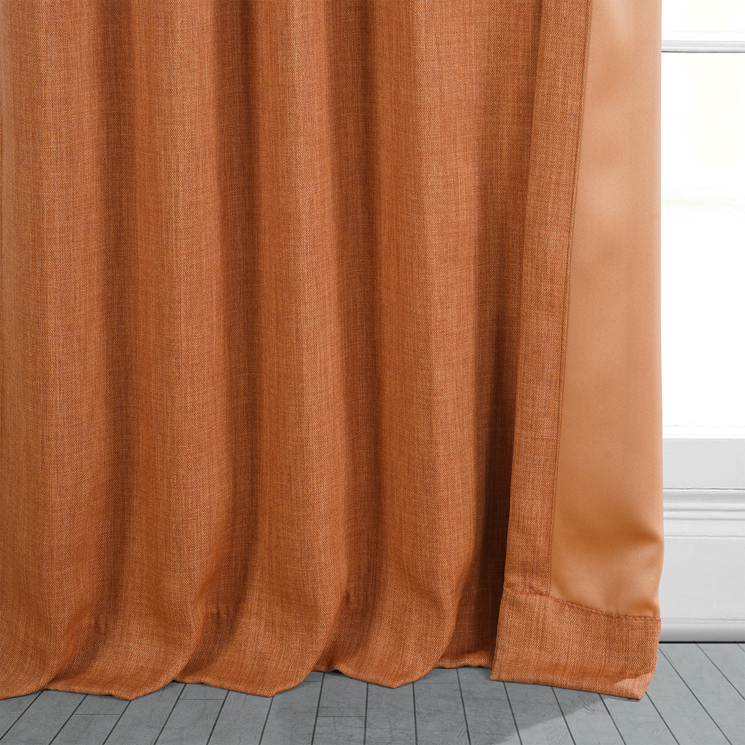 Desert Orange Faux Linen Room Darkening Curtain