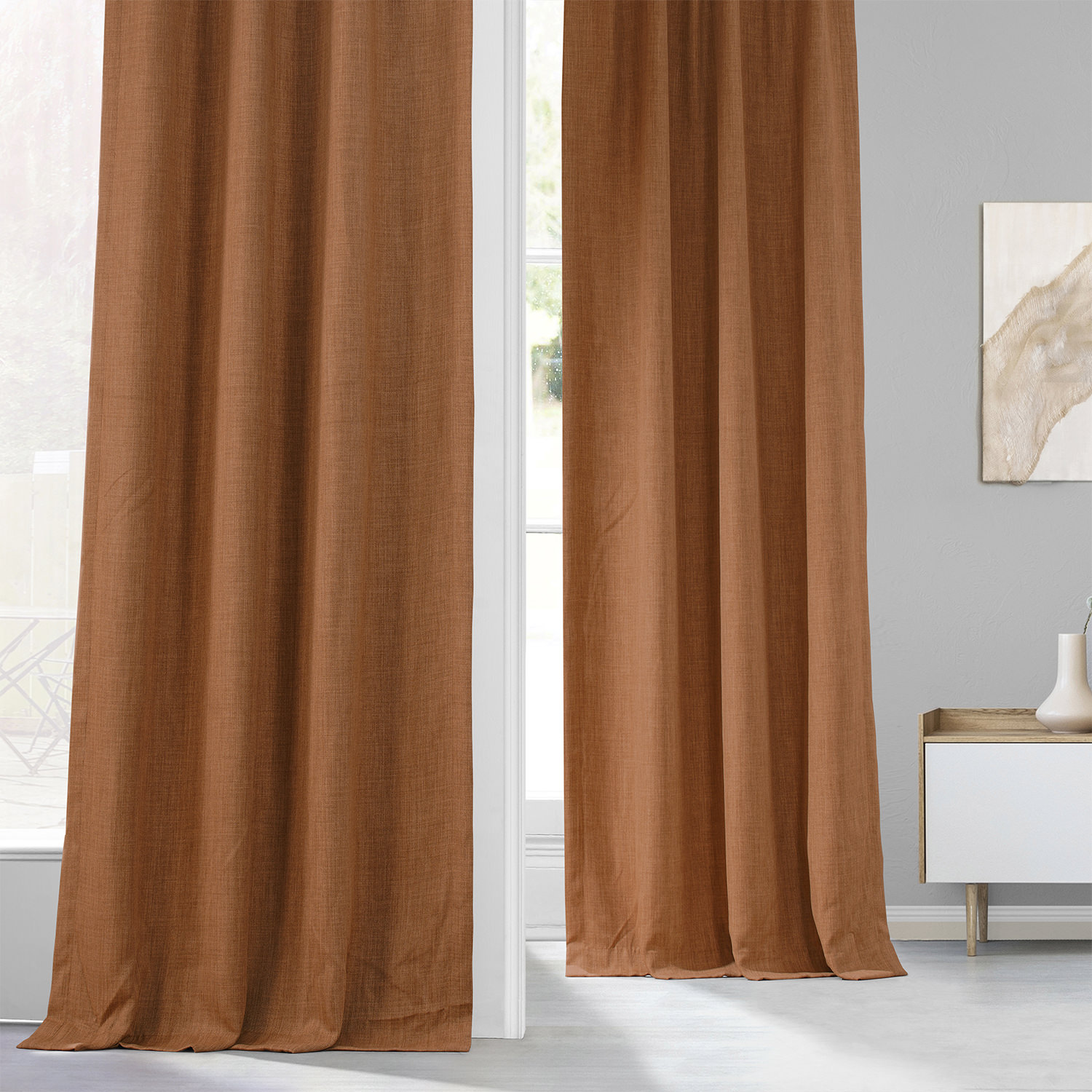 Desert Orange Faux Linen Room Darkening Curtain