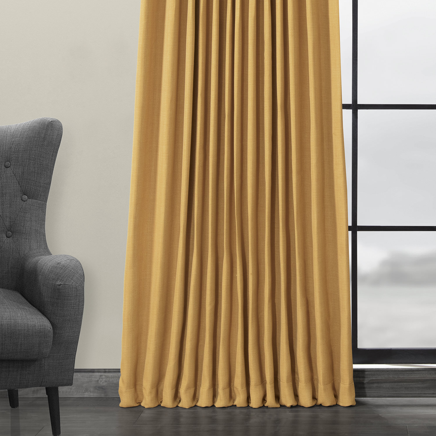 Dandelion Gold Faux Linen Extra Wide Room Darkening Curtain