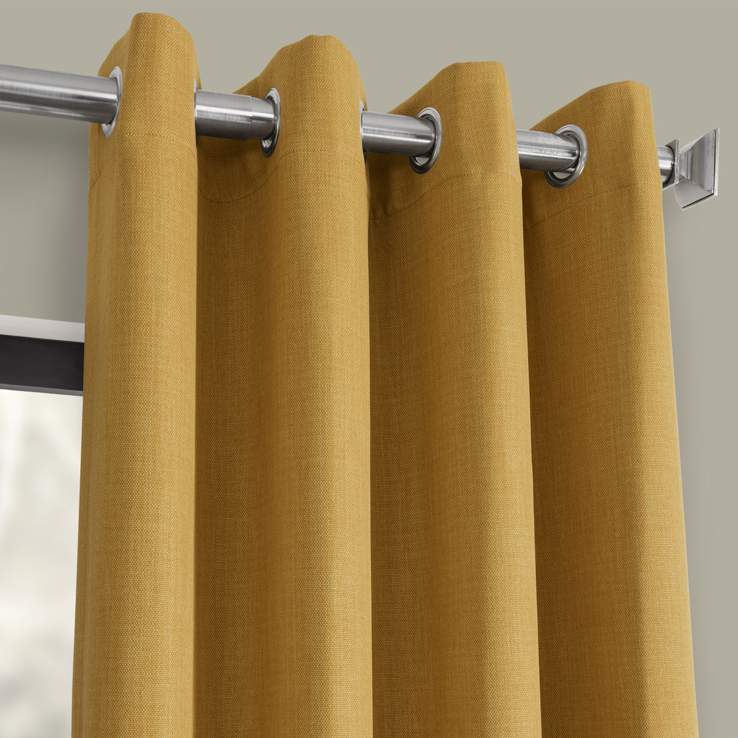 Dandelion Gold Faux Linen Grommet Room Darkening Curtain