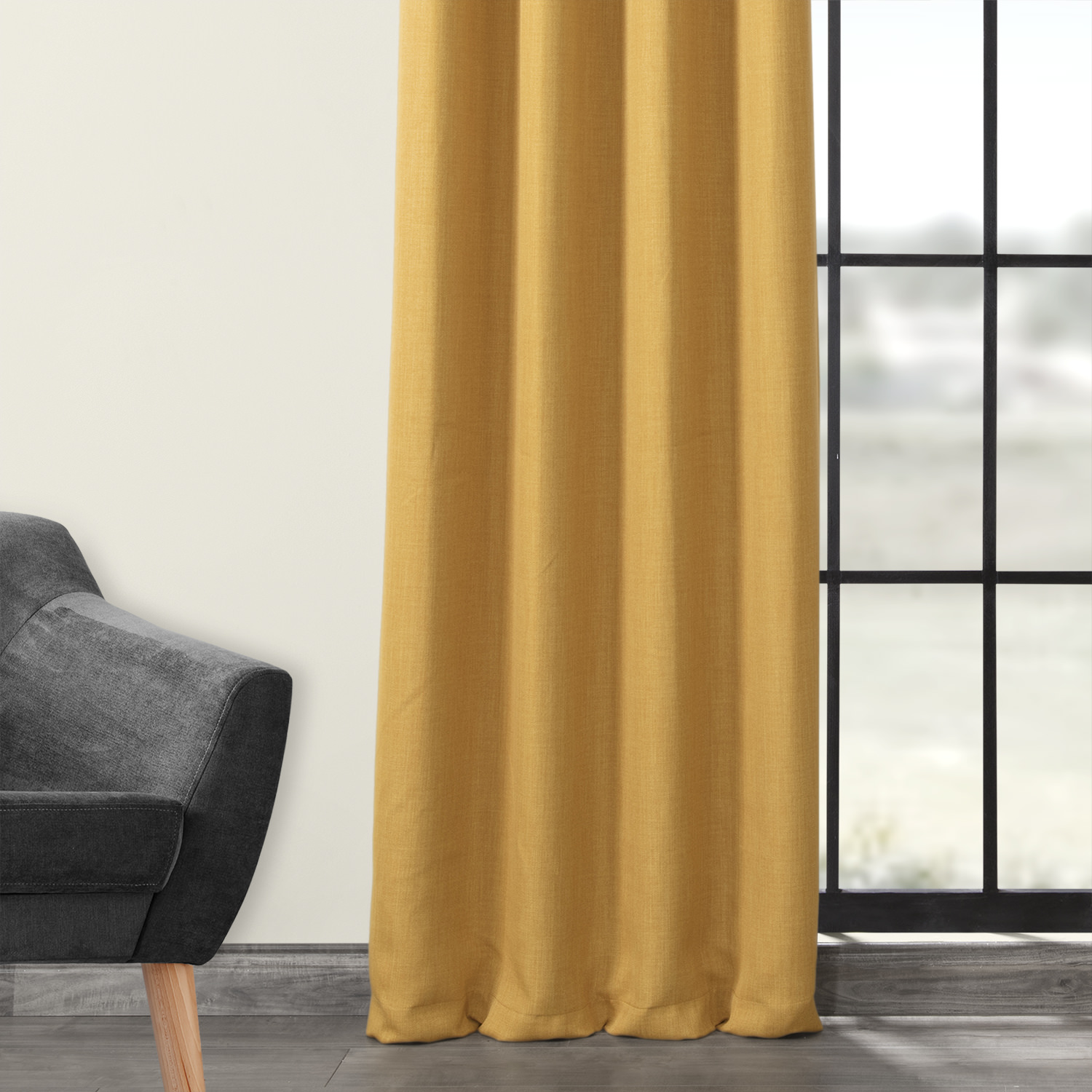 Dandelion Gold Faux Linen Grommet Room Darkening Curtain