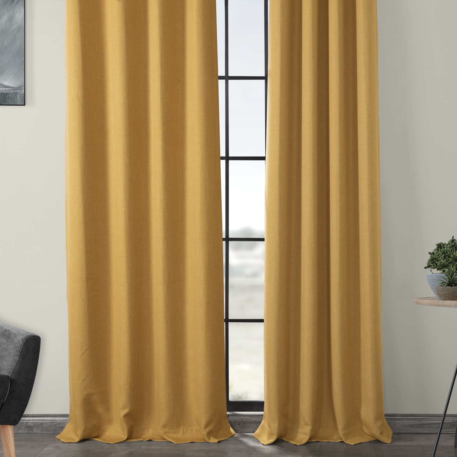 Dandelion Gold Faux Linen Grommet Room Darkening Curtain