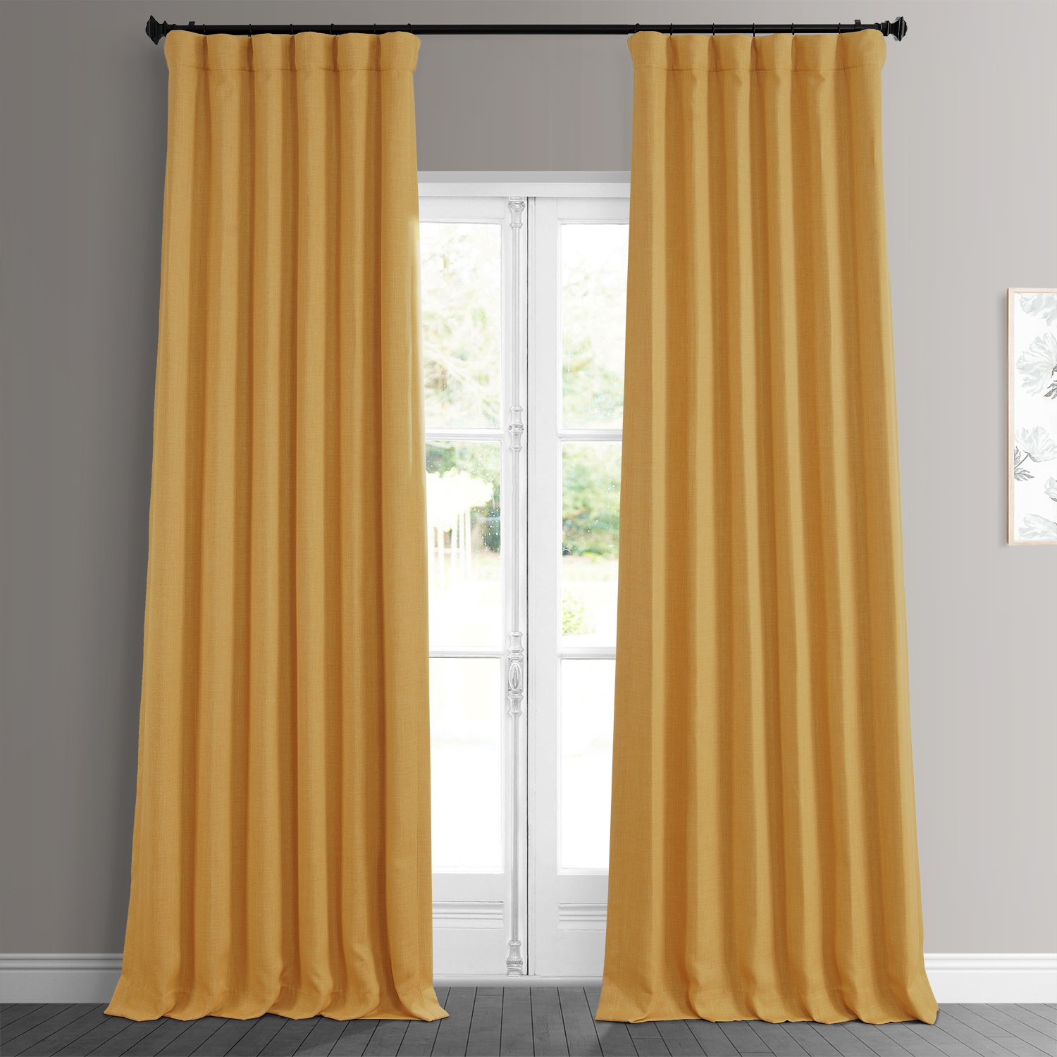 Dandelion Gold Faux Linen Room Darkening Curtain