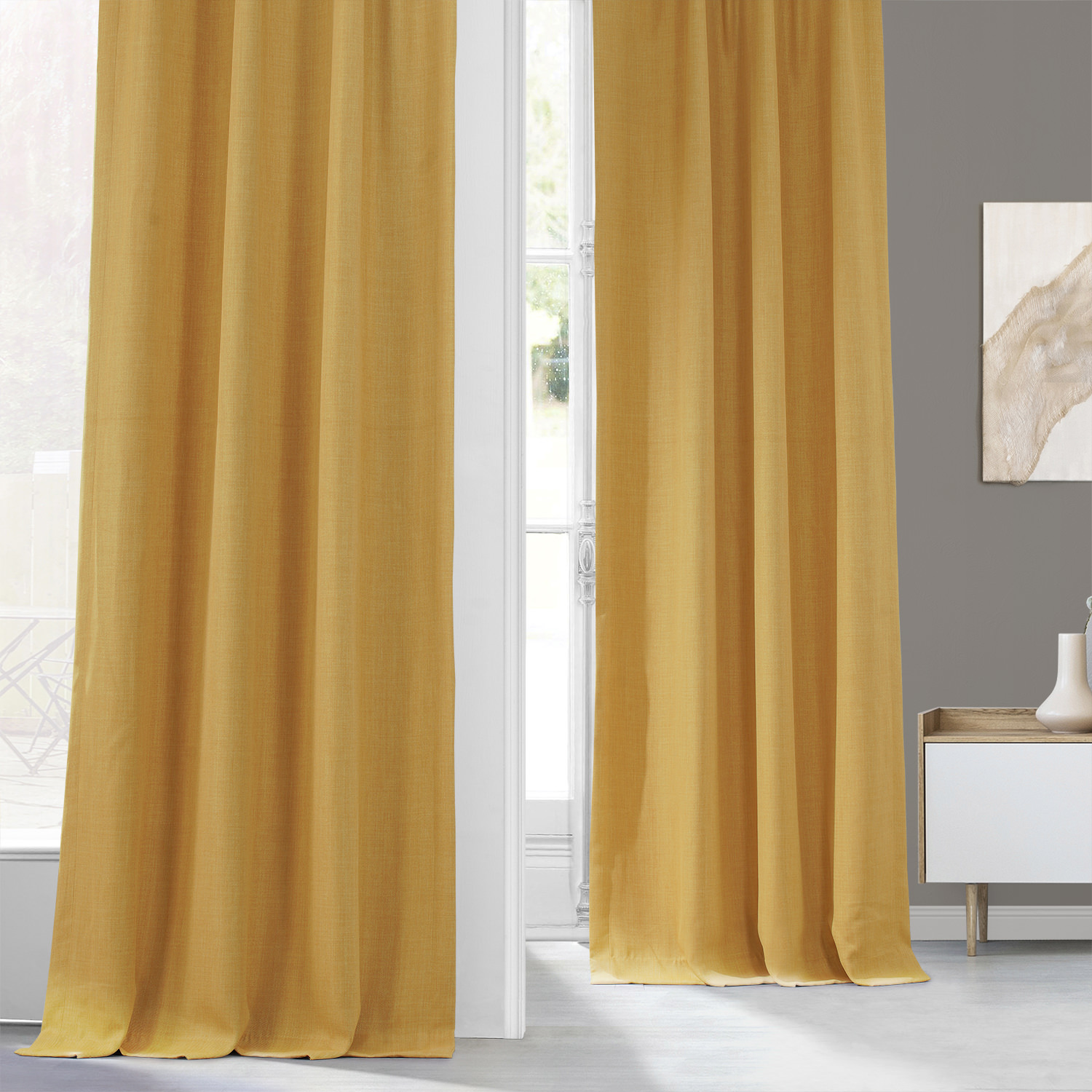 Dandelion Gold Faux Linen Room Darkening Curtain