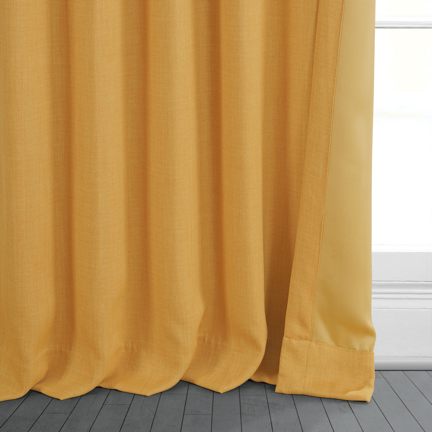 Dandelion Gold Faux Linen Room Darkening Curtain