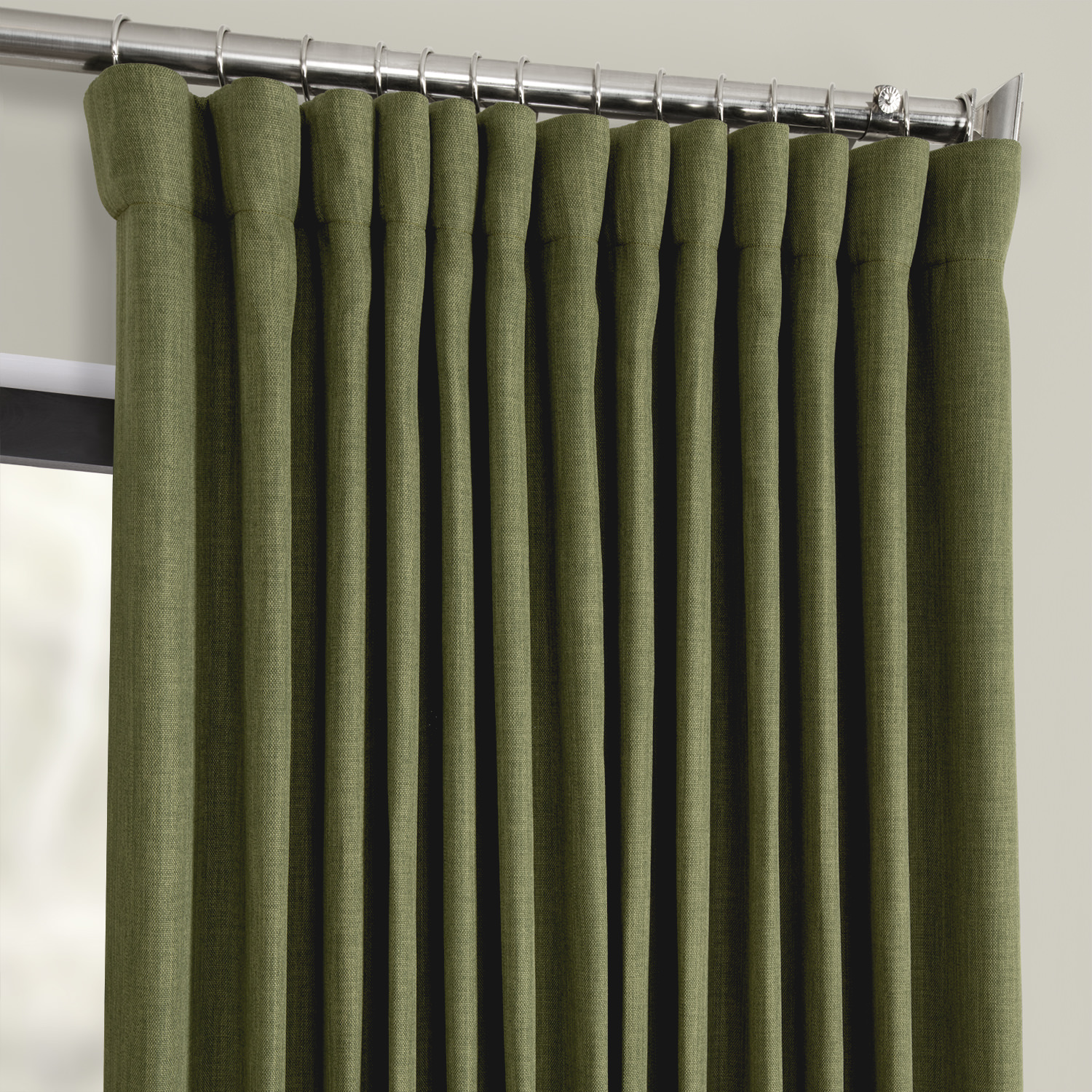 Tuscany Green Faux Linen Extra Wide Room Darkening Curtain