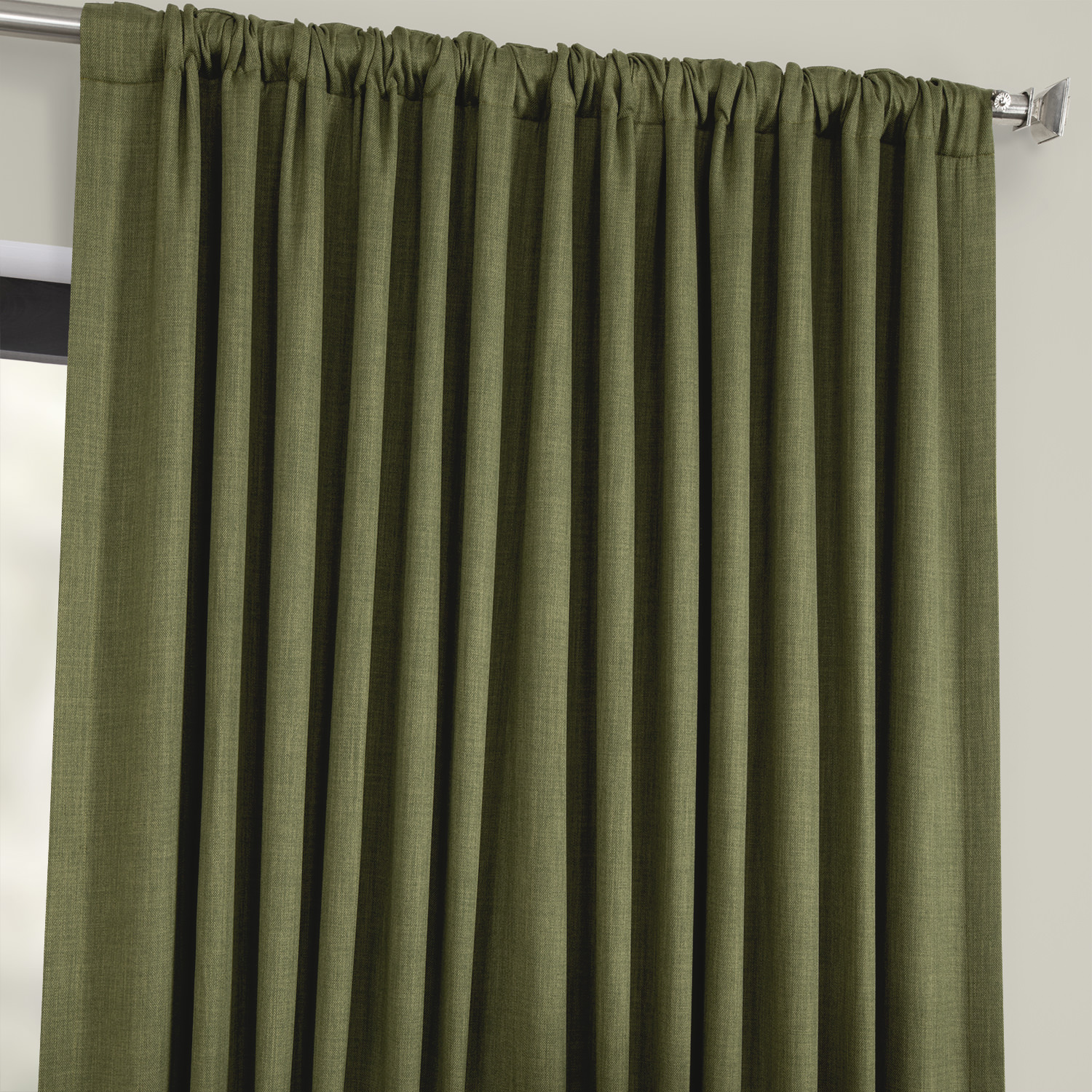 Tuscany Green Faux Linen Extra Wide Room Darkening Curtain