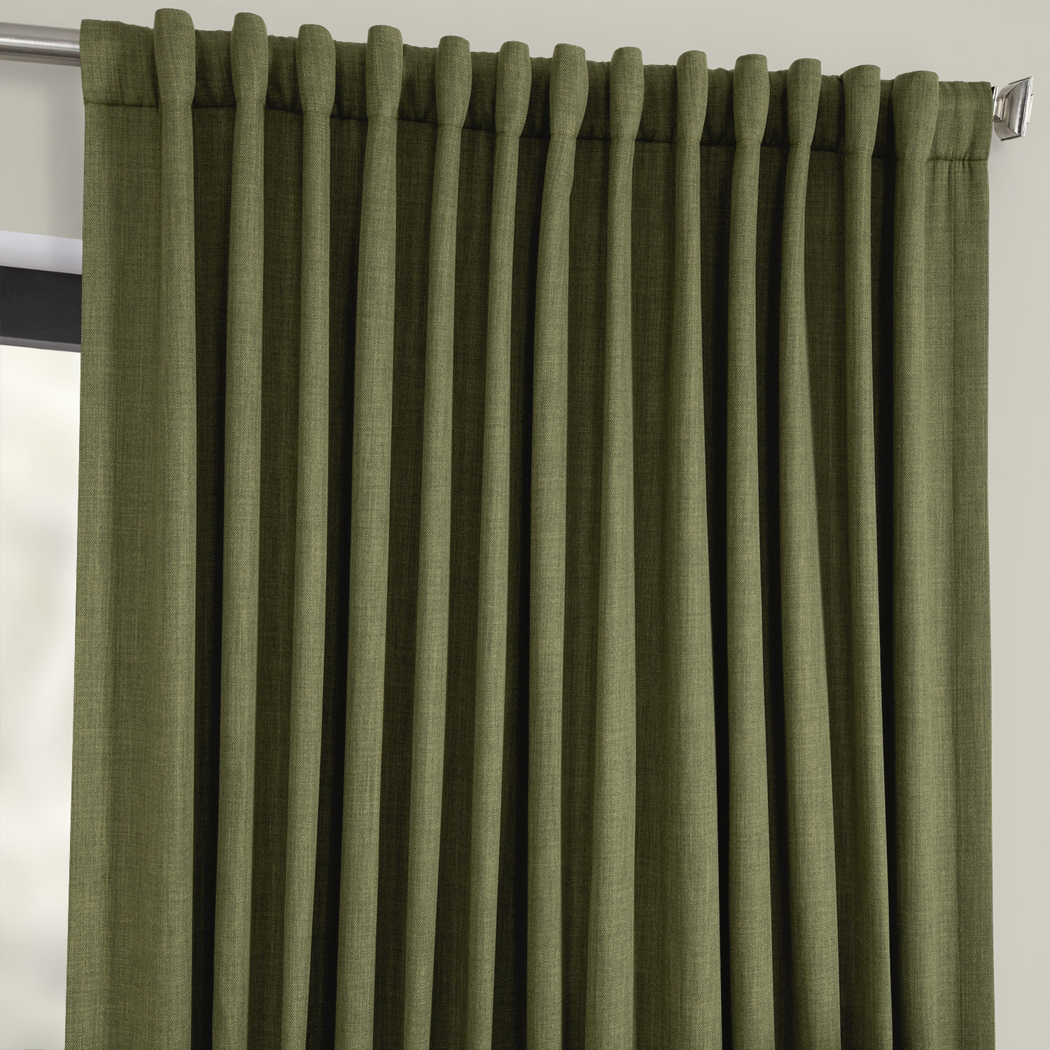 Tuscany Green Faux Linen Extra Wide Room Darkening Curtain