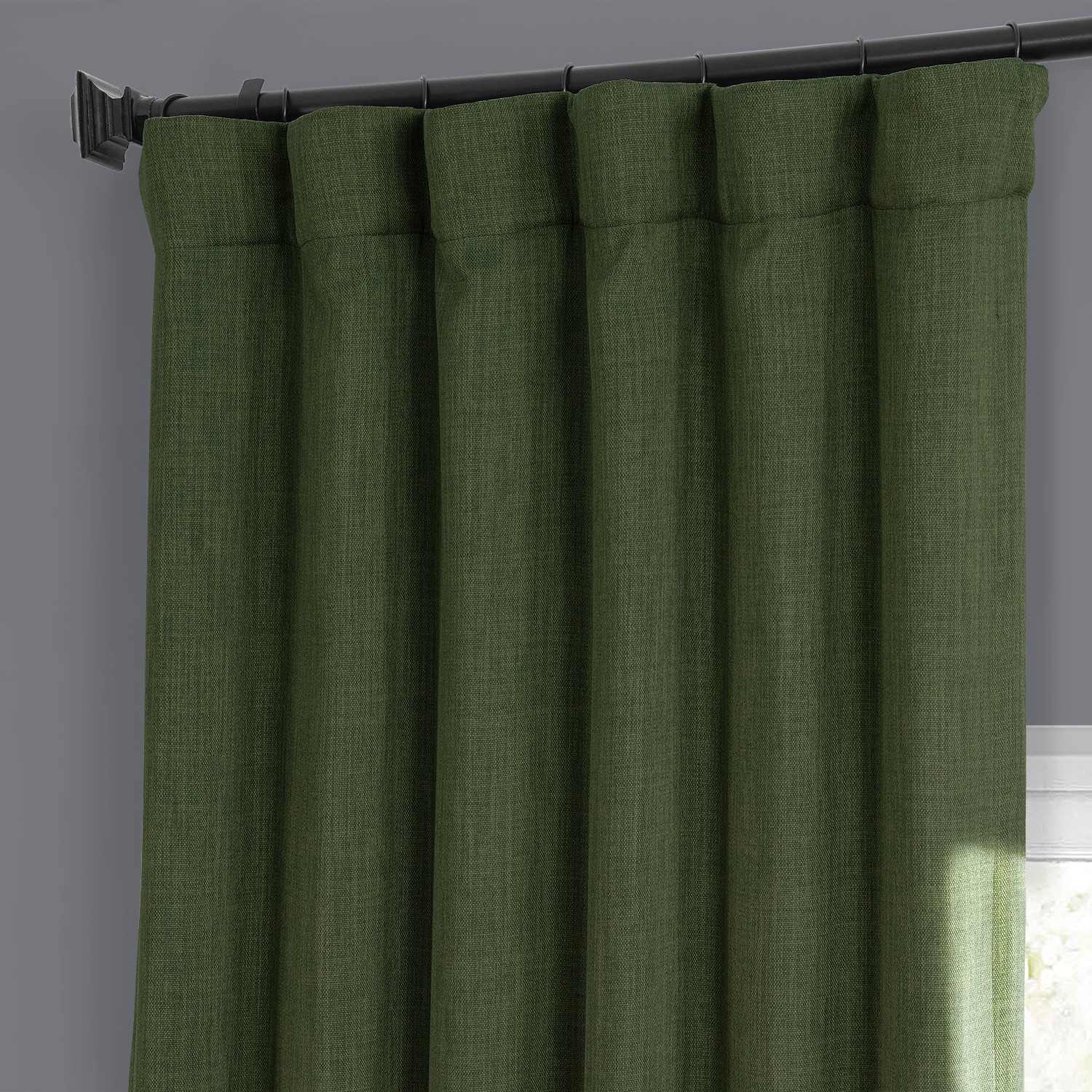 Tuscany Green Faux Linen Room Darkening Curtain