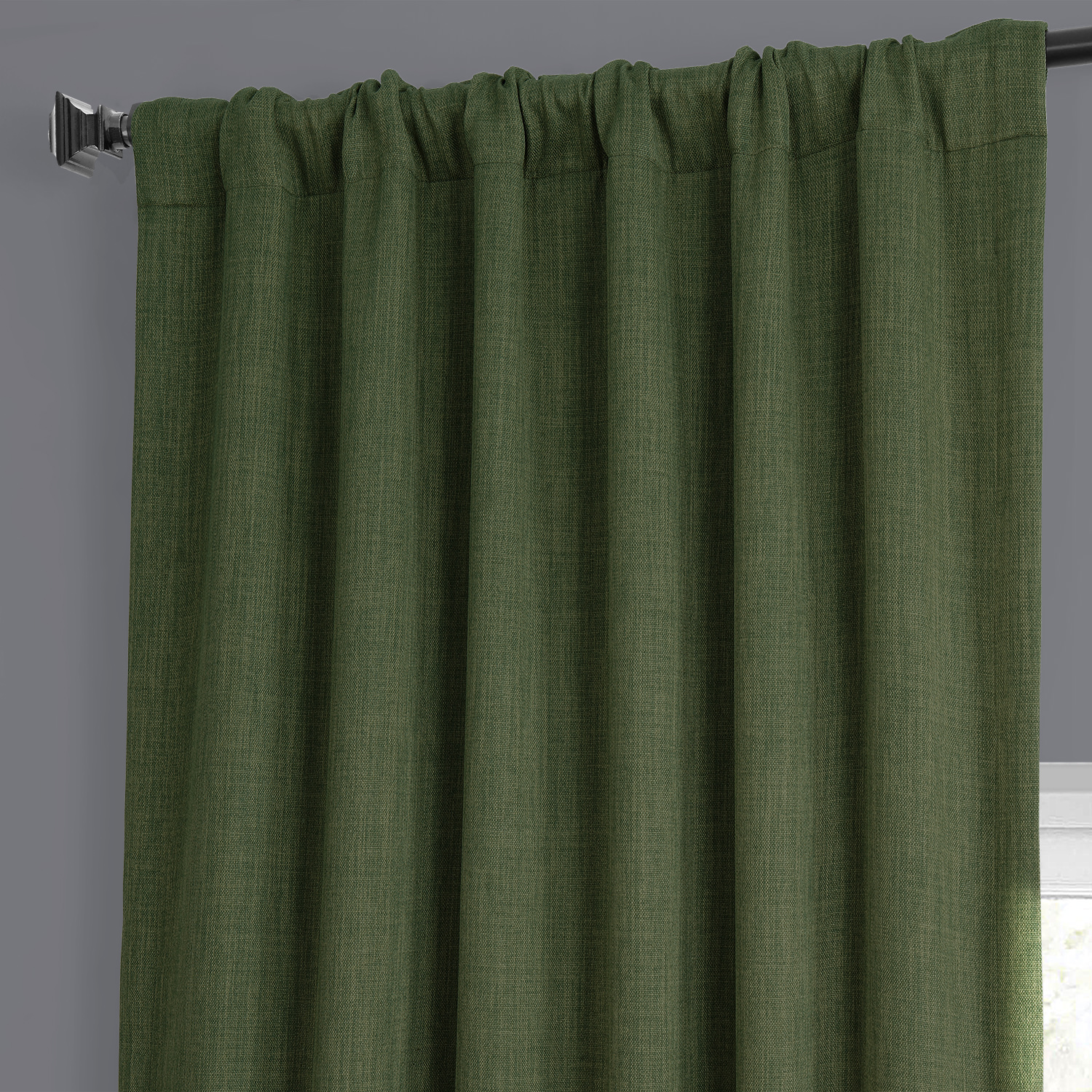 Tuscany Green Faux Linen Room Darkening Curtain