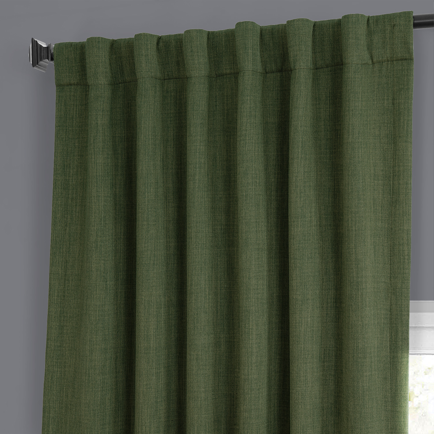 Tuscany Green Faux Linen Room Darkening Curtain