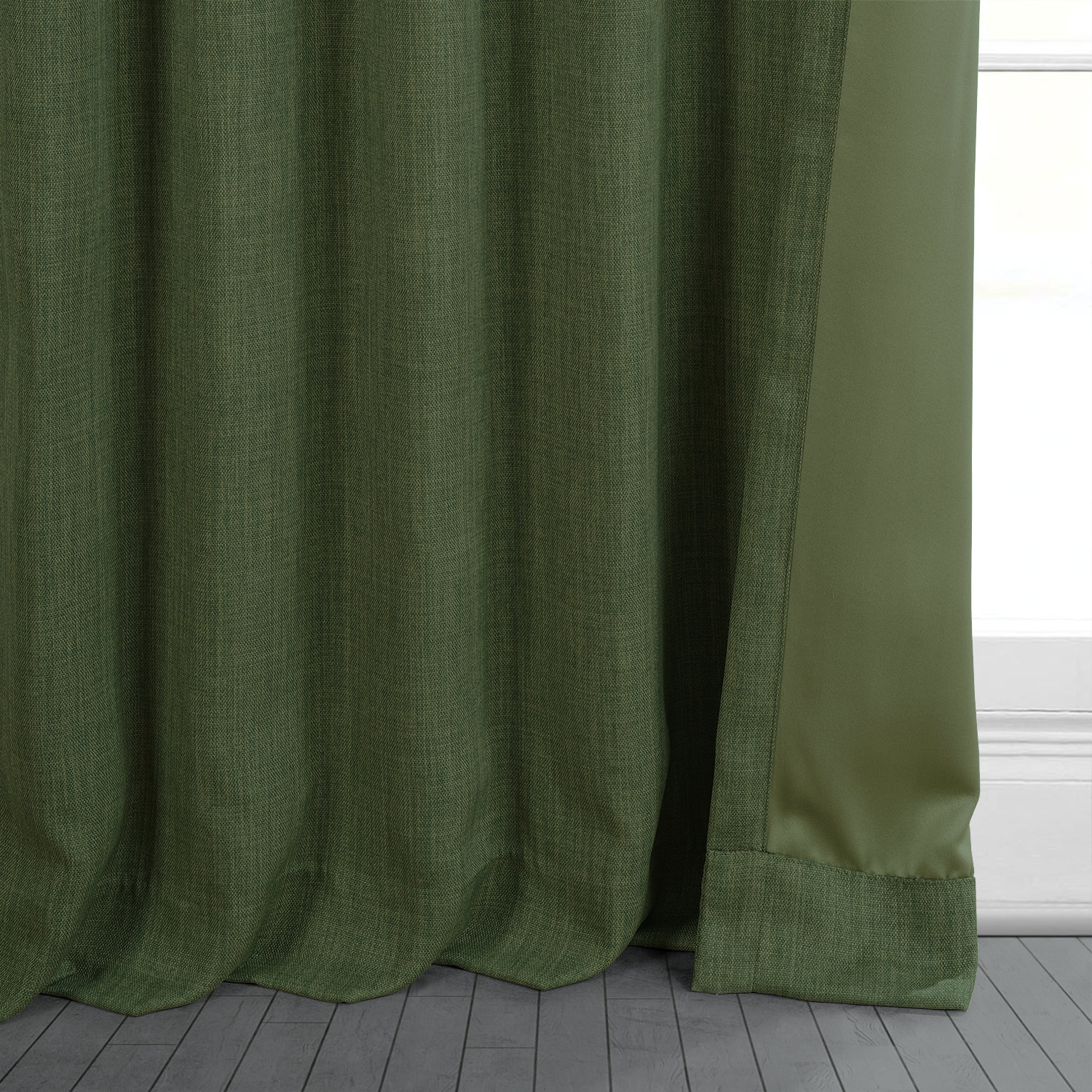 Tuscany Green Faux Linen Room Darkening Curtain