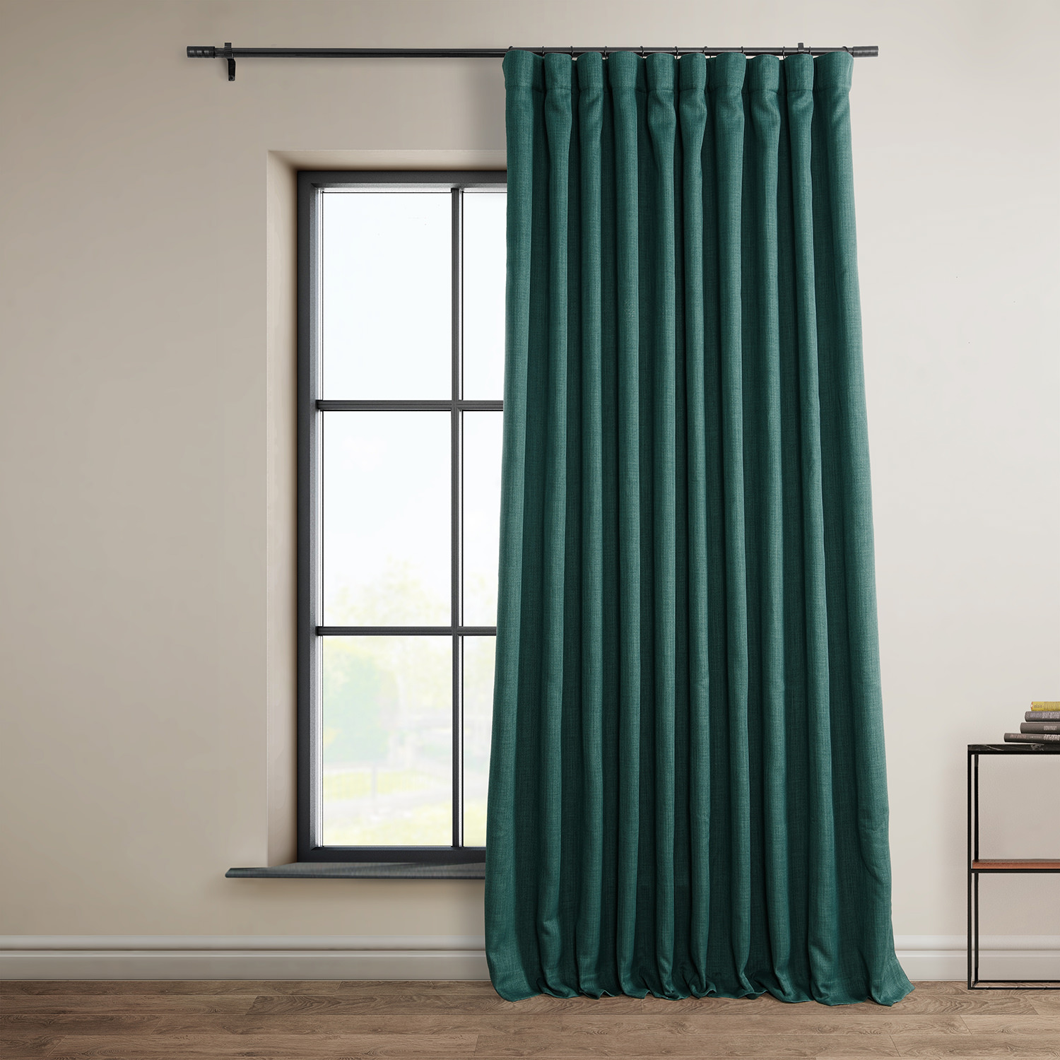 Slate Teal Faux Linen Extra Wide Room Darkening Curtain