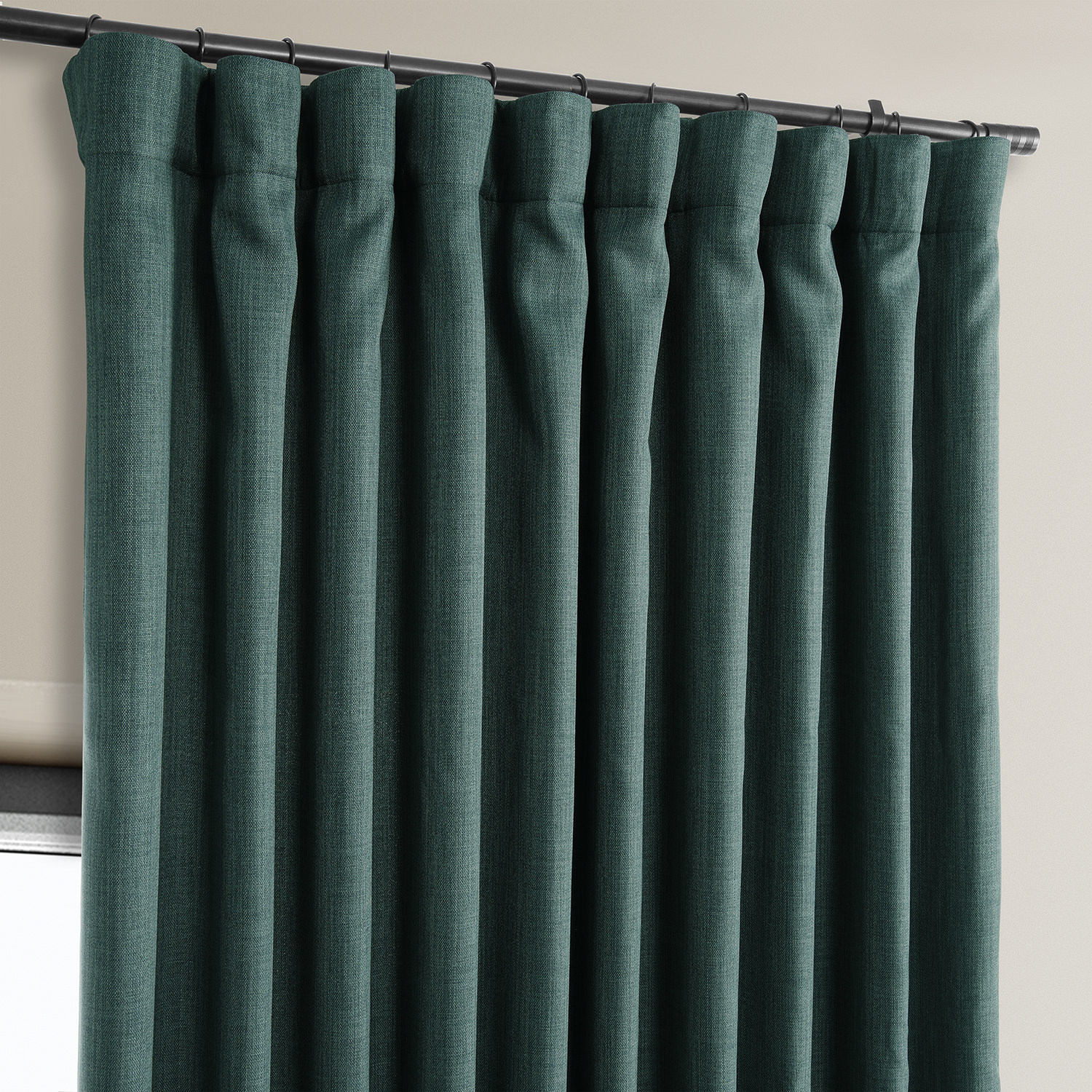 Slate Teal Faux Linen Extra Wide Room Darkening Curtain