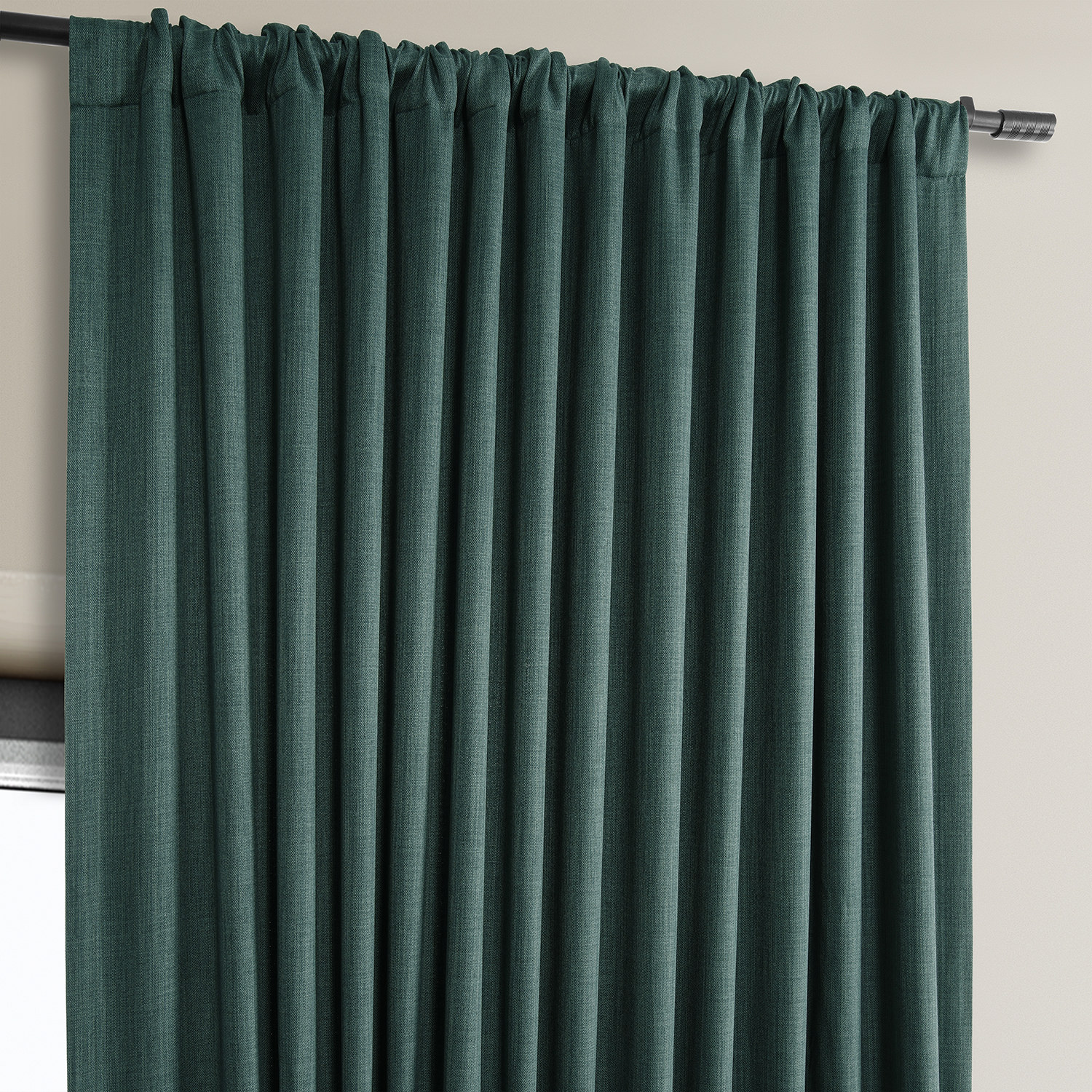 Slate Teal Faux Linen Extra Wide Room Darkening Curtain