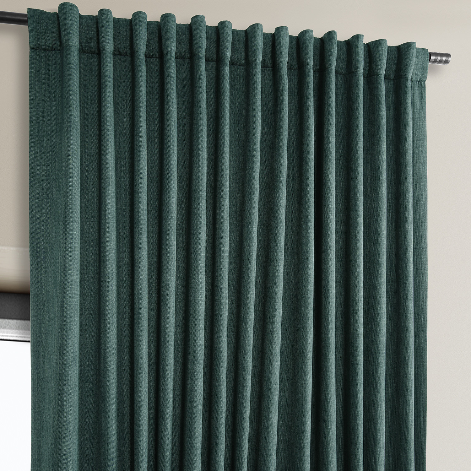 Slate Teal Faux Linen Extra Wide Room Darkening Curtain