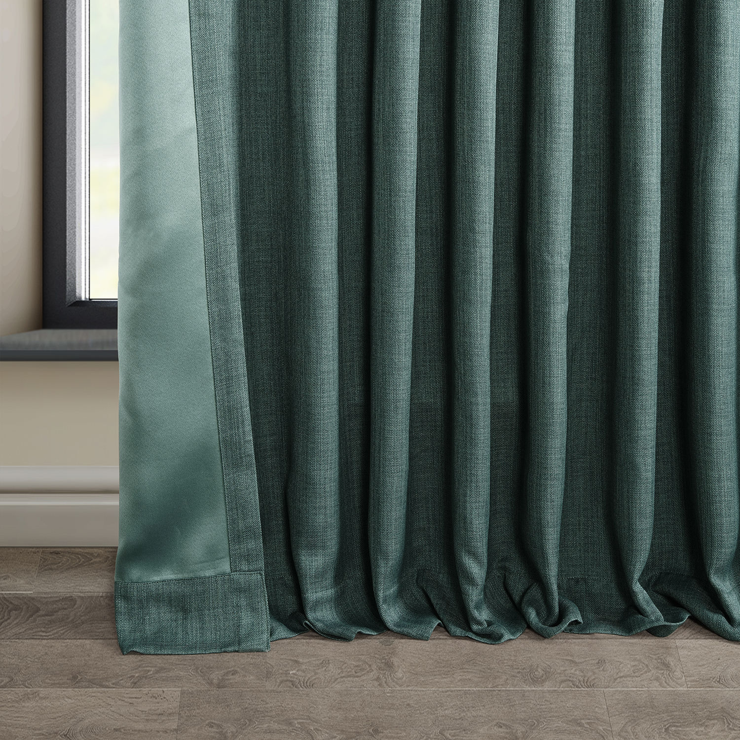 Slate Teal Faux Linen Extra Wide Room Darkening Curtain