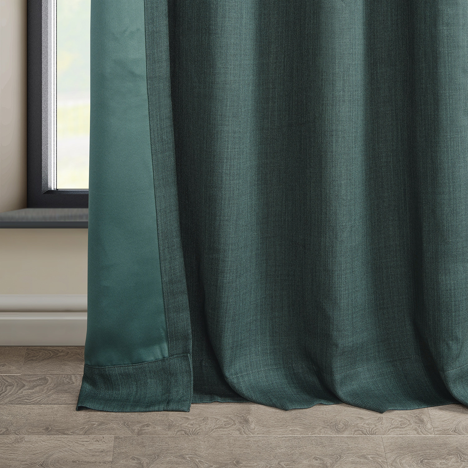 Slate Teal Faux Linen Grommet Room Darkening Curtain