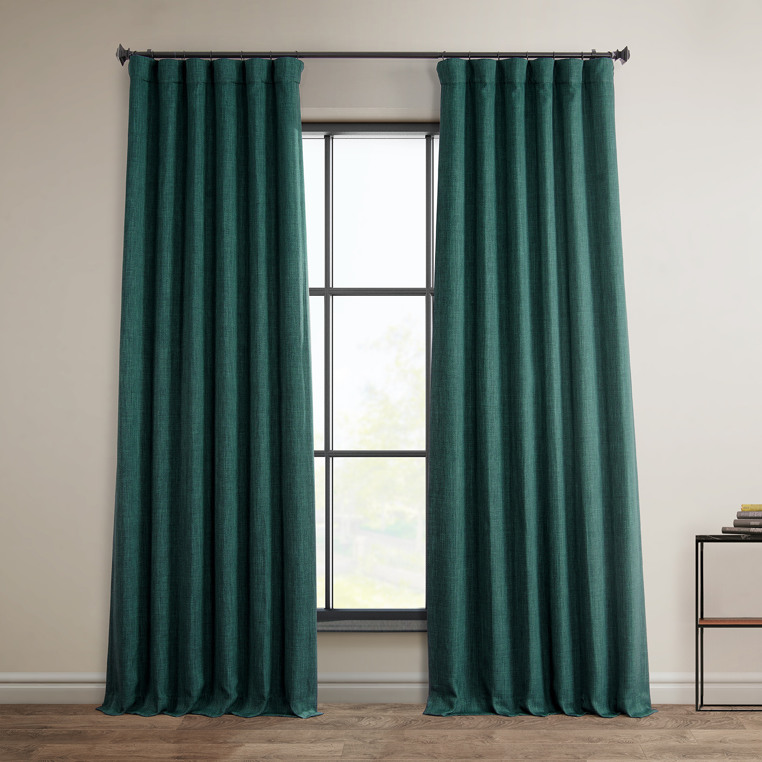 Slate Teal Faux Linen Room Darkening Curtain