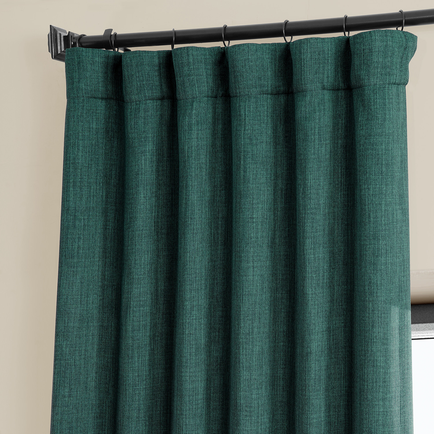 Slate Teal Faux Linen Room Darkening Curtain