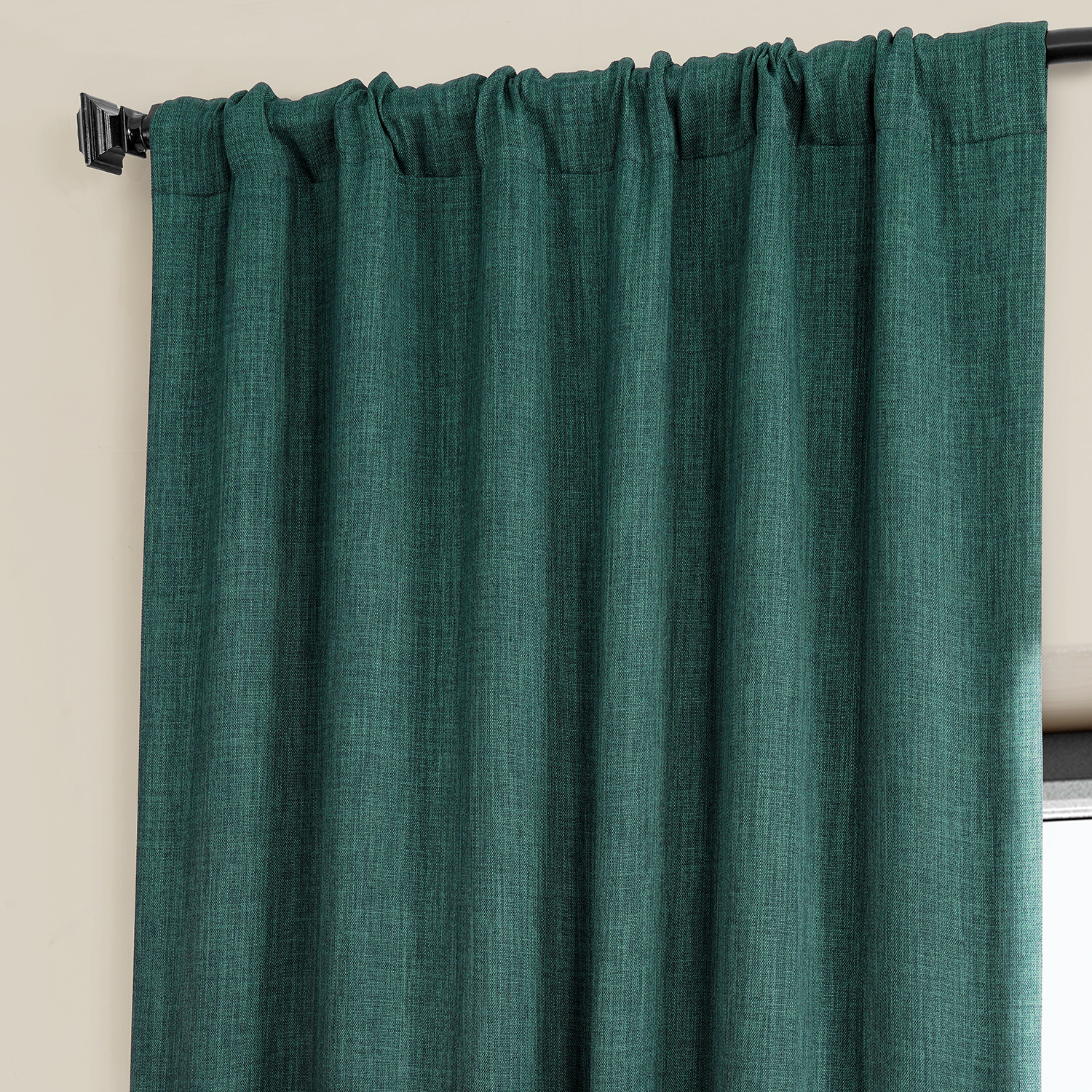 Slate Teal Faux Linen Room Darkening Curtain