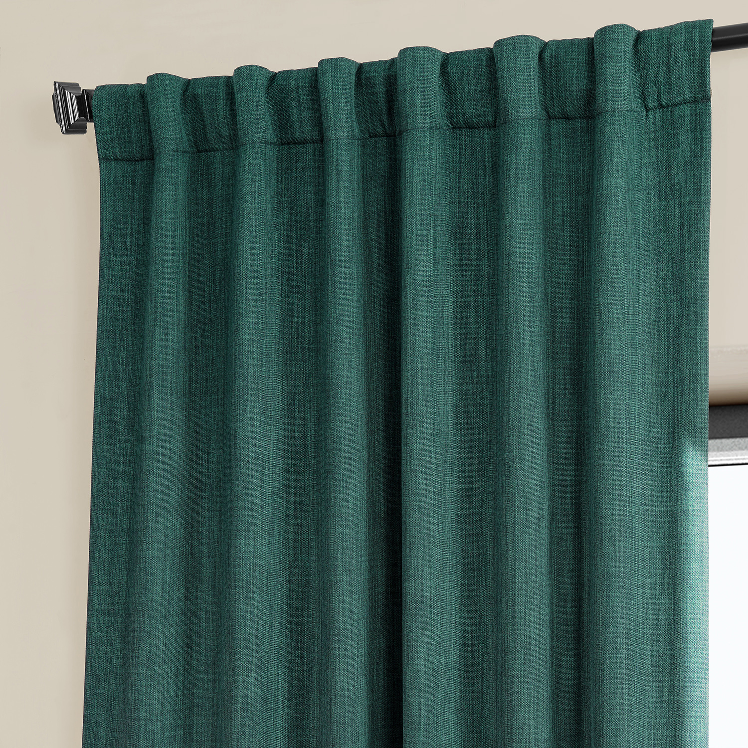 Slate Teal Faux Linen Room Darkening Curtain