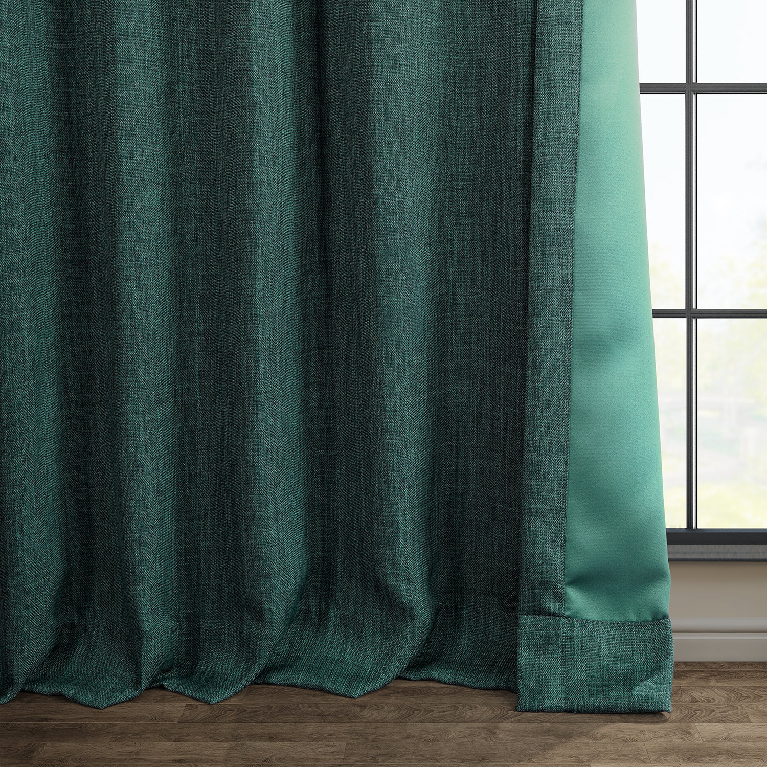 Slate Teal Faux Linen Room Darkening Curtain