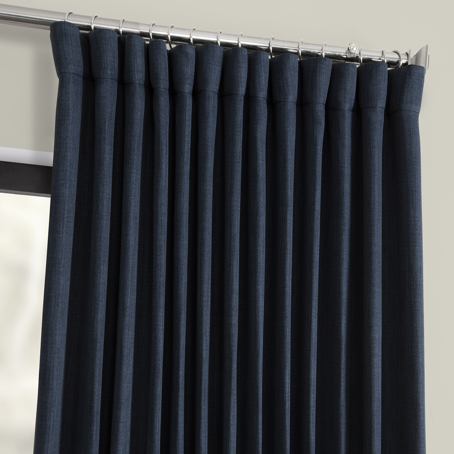 Indigo Faux Linen Extra Wide Room Darkening Curtain