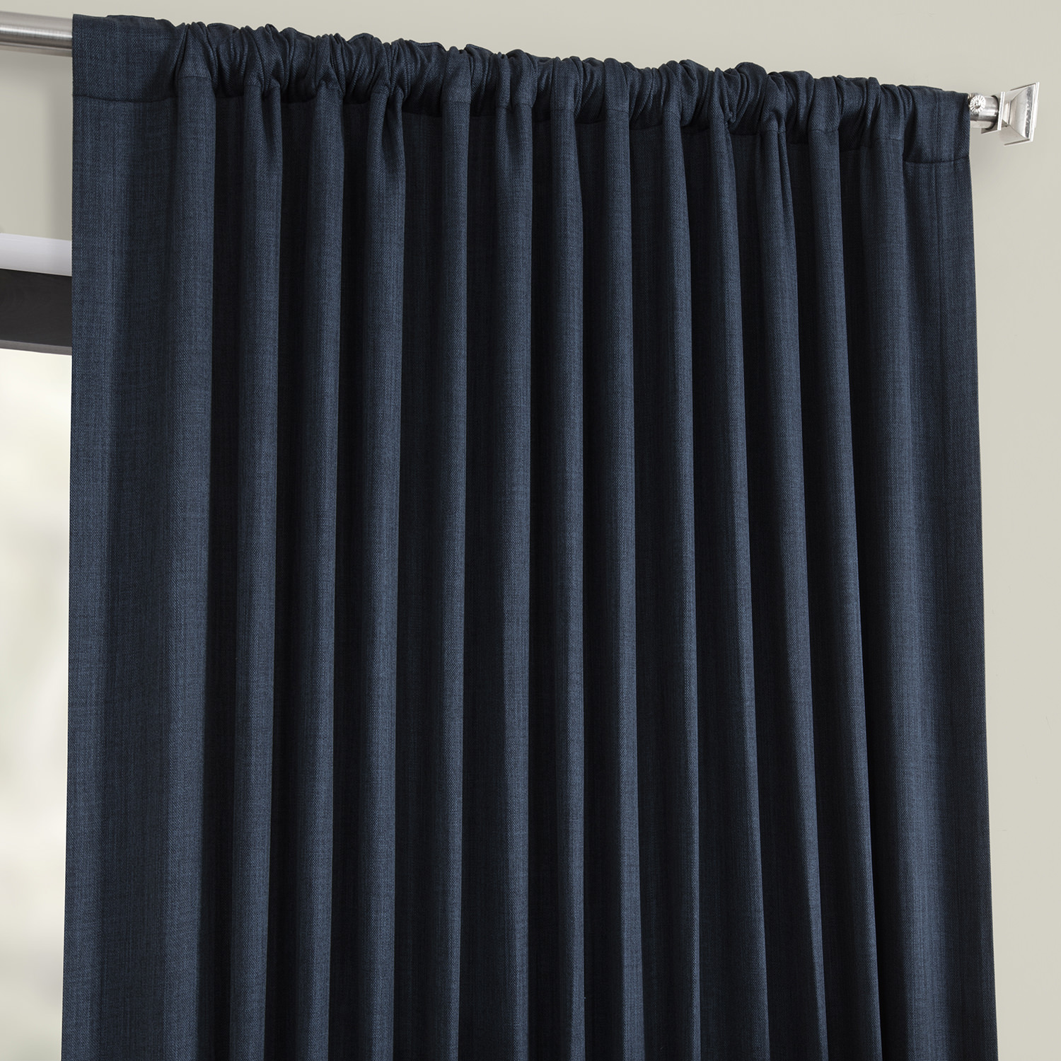 Indigo Faux Linen Extra Wide Room Darkening Curtain