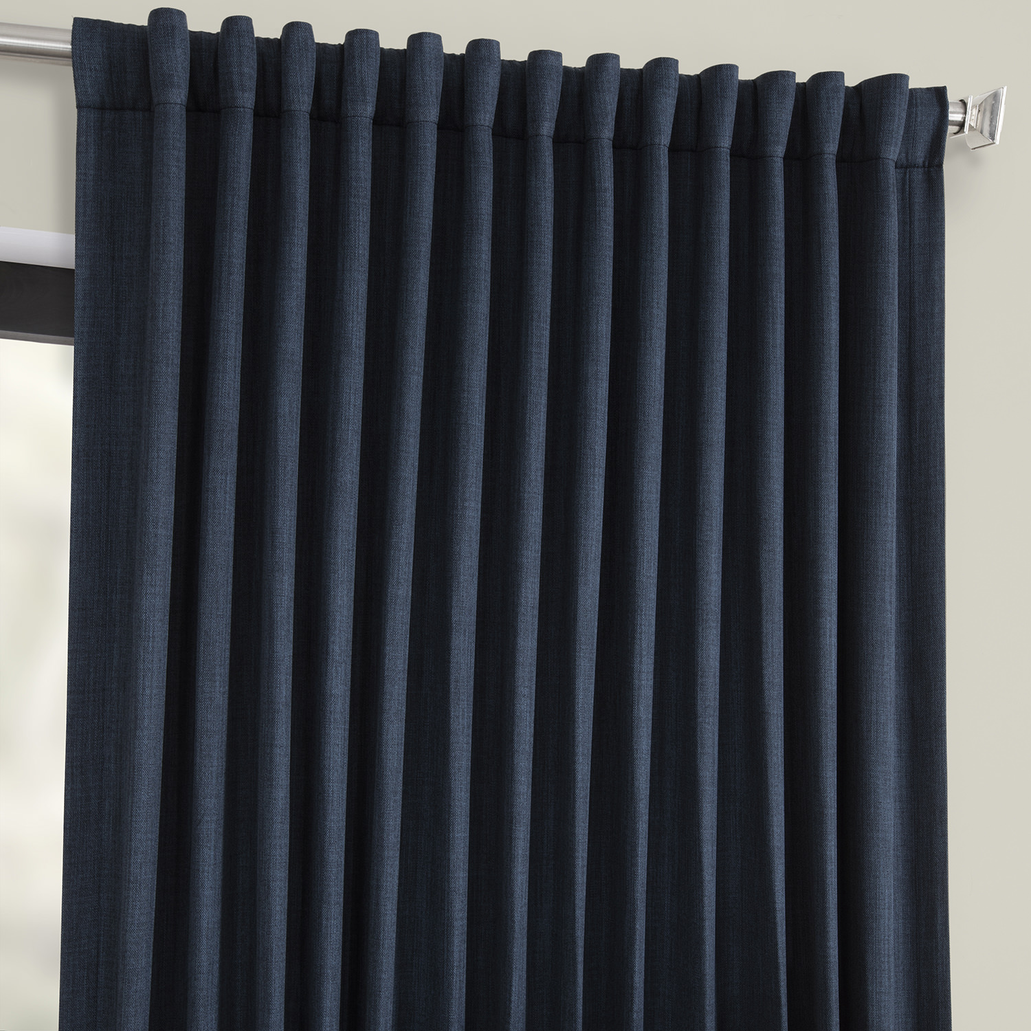 Indigo Faux Linen Extra Wide Room Darkening Curtain