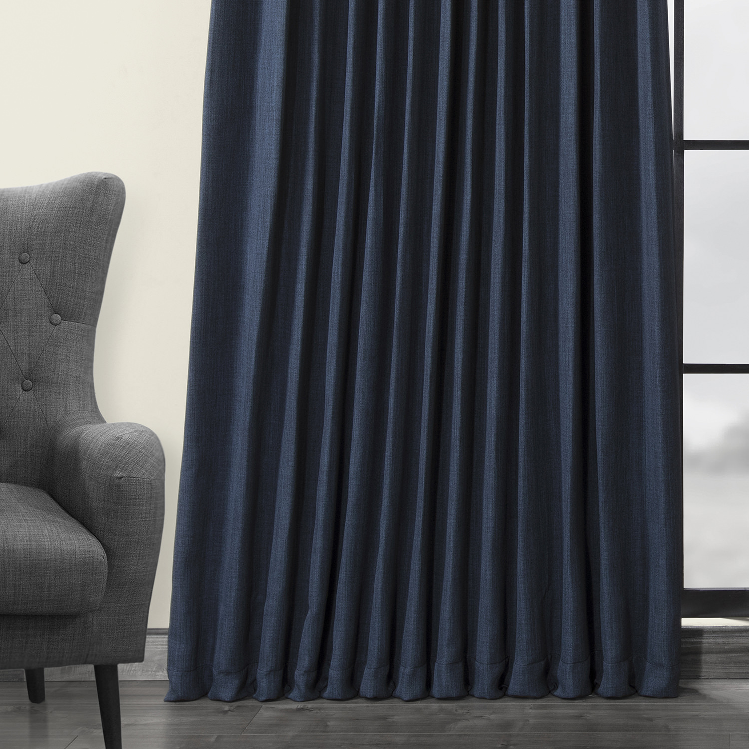 Indigo Faux Linen Extra Wide Room Darkening Curtain