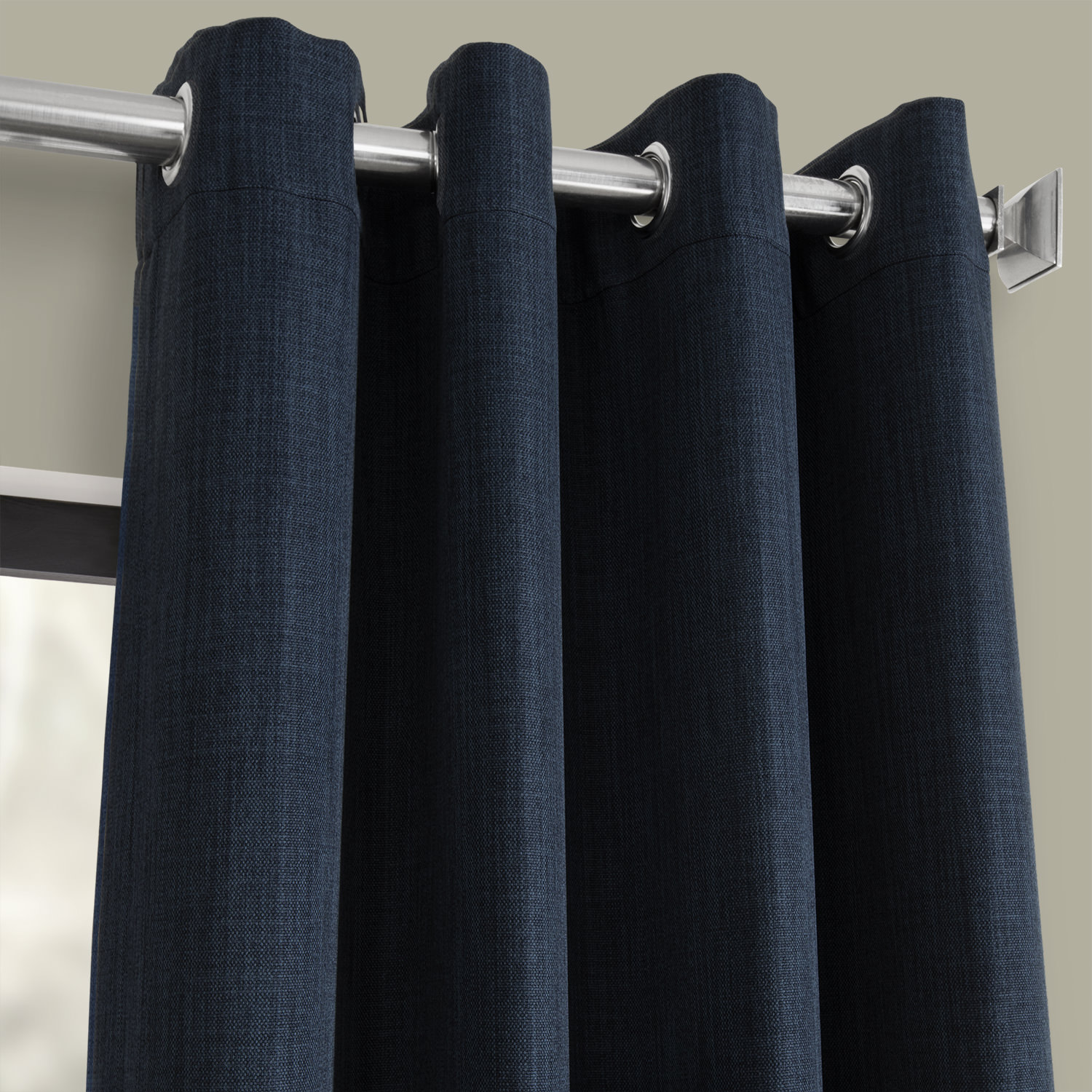 Indigo Faux Linen Grommet Room Darkening Curtain