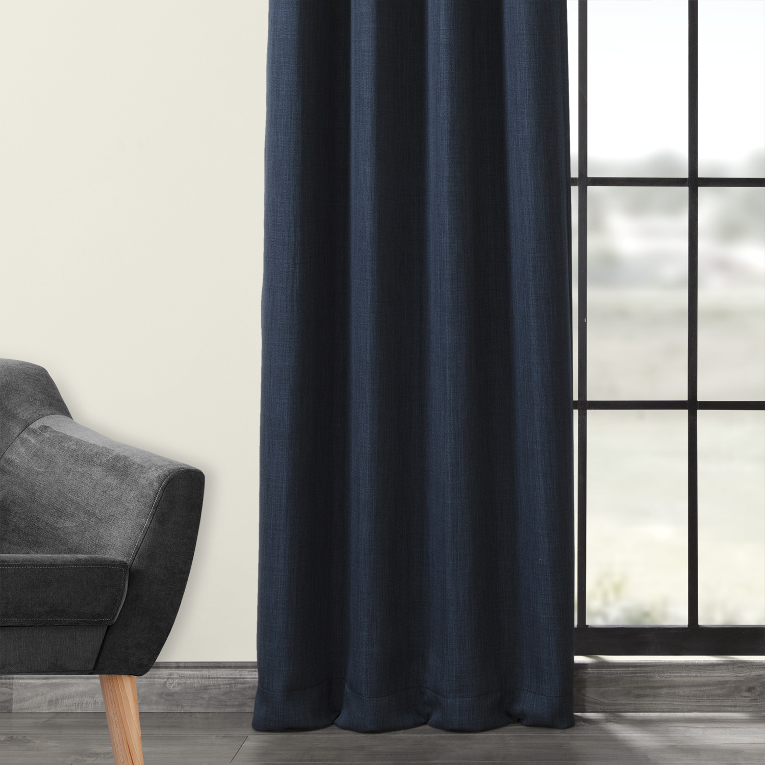 Indigo Faux Linen Grommet Room Darkening Curtain