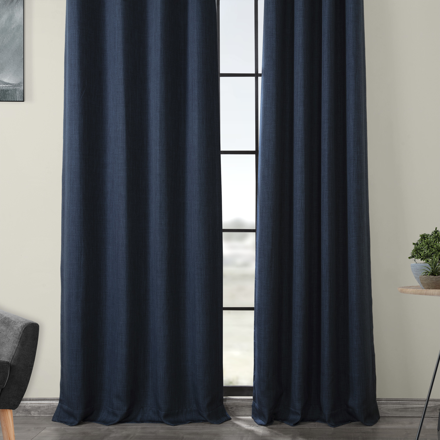 Indigo Faux Linen Grommet Room Darkening Curtain