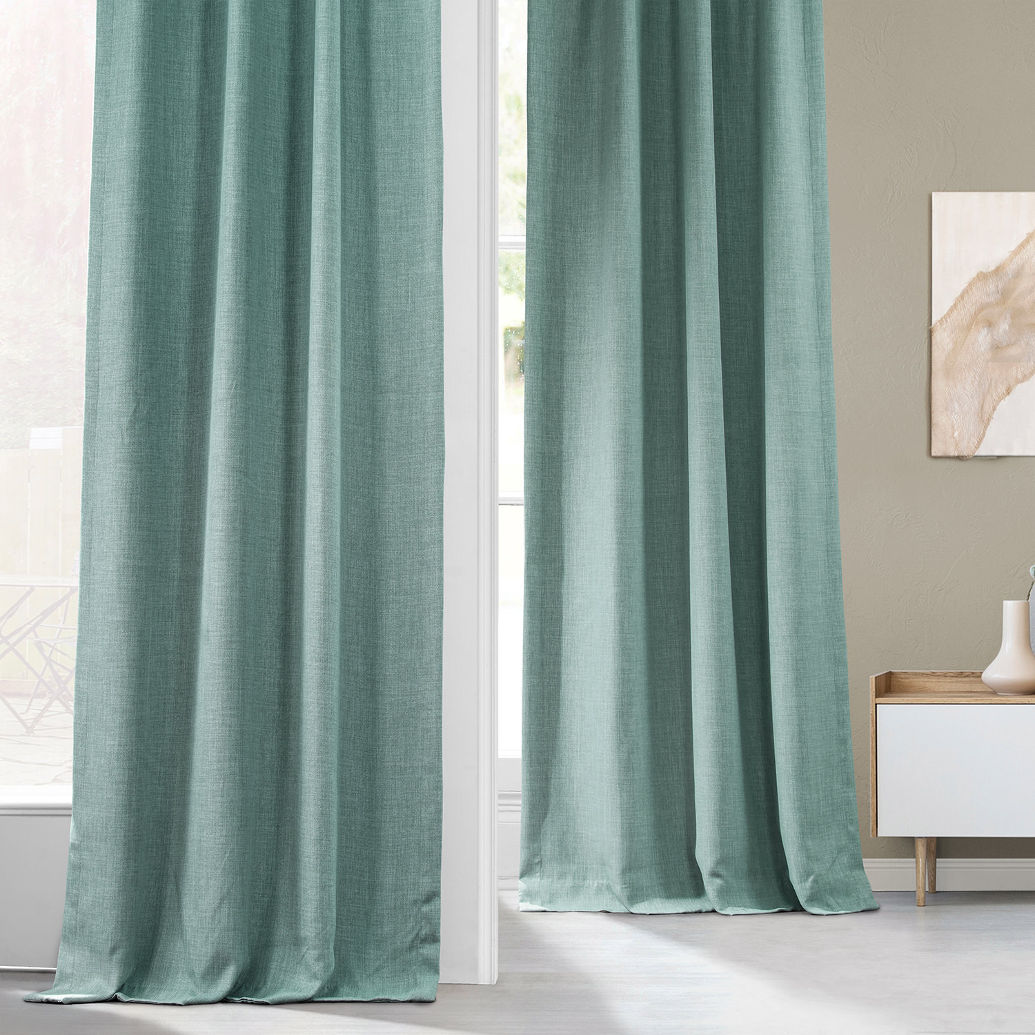 Sea Thistle Faux Linen Room Darkening Curtain