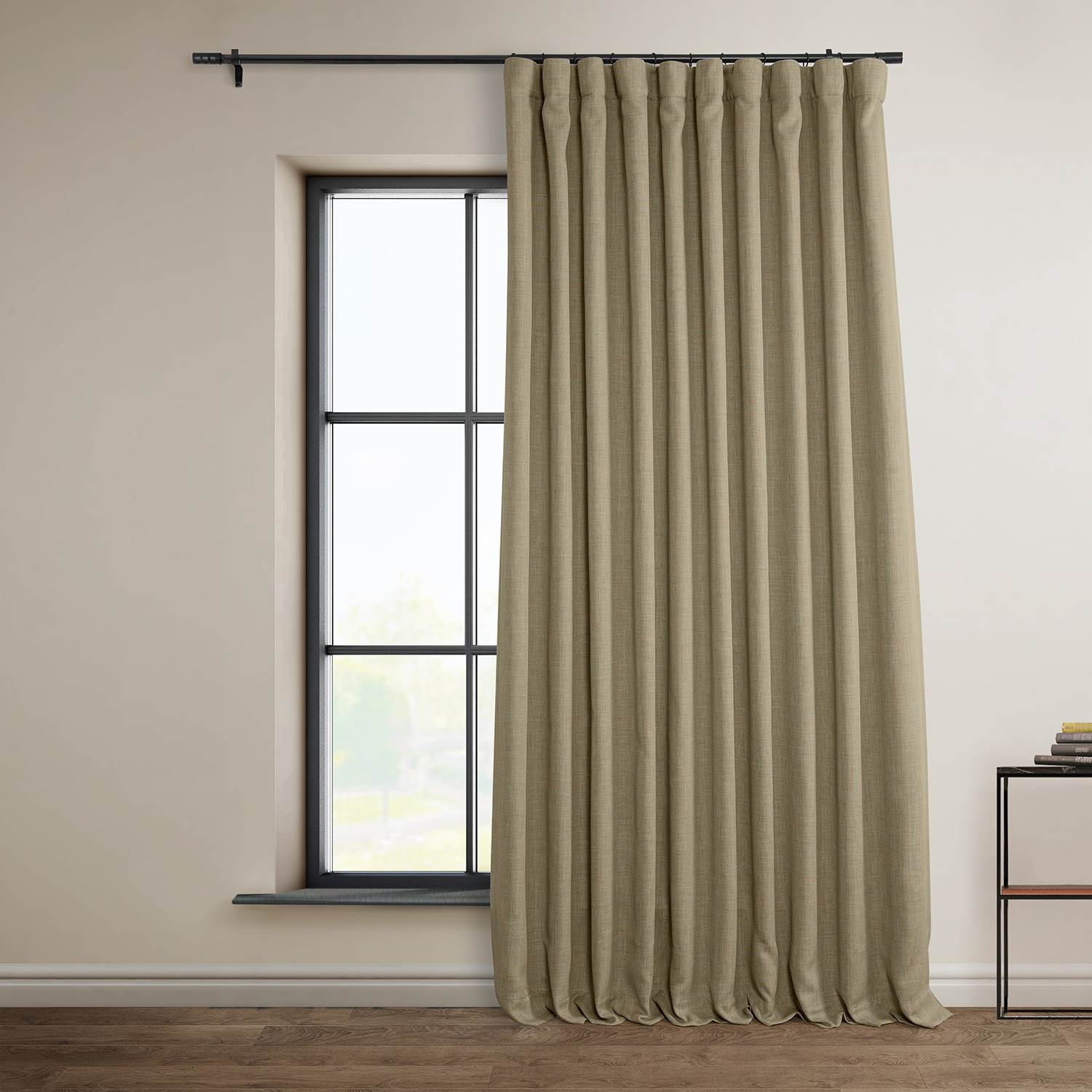 Nomad Tan Faux Linen Extra Wide Room Darkening Curtain