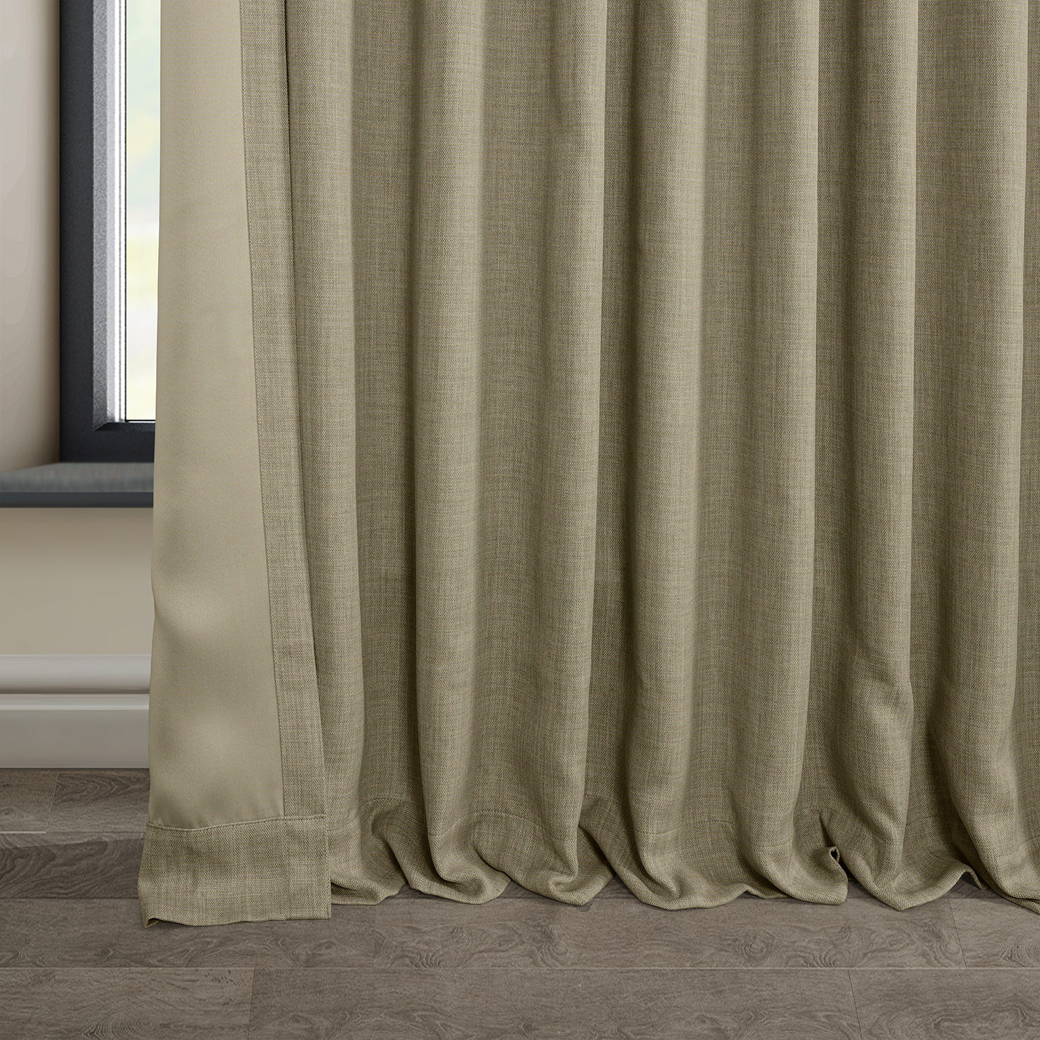 Nomad Tan Faux Linen Extra Wide Room Darkening Curtain