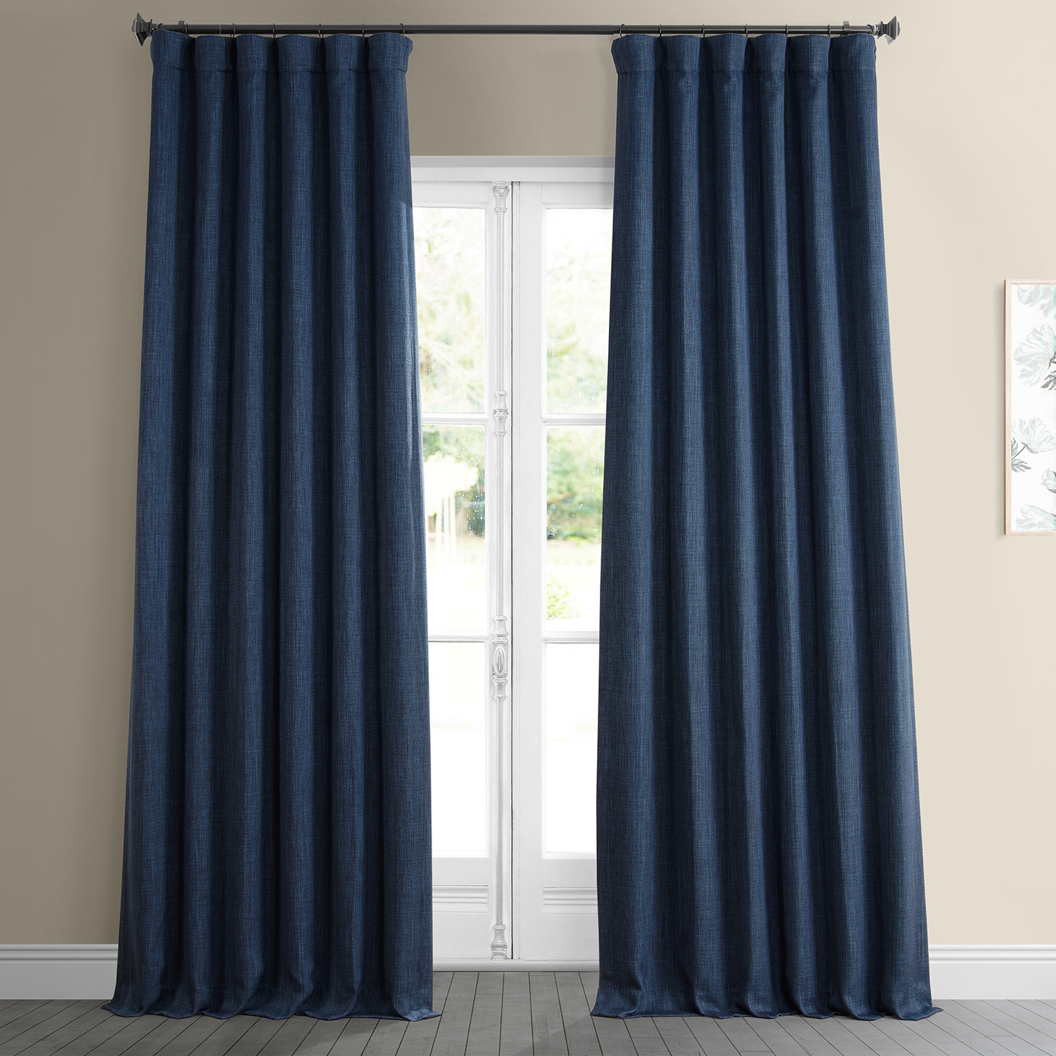 Indigo Faux Linen Room Darkening Curtain